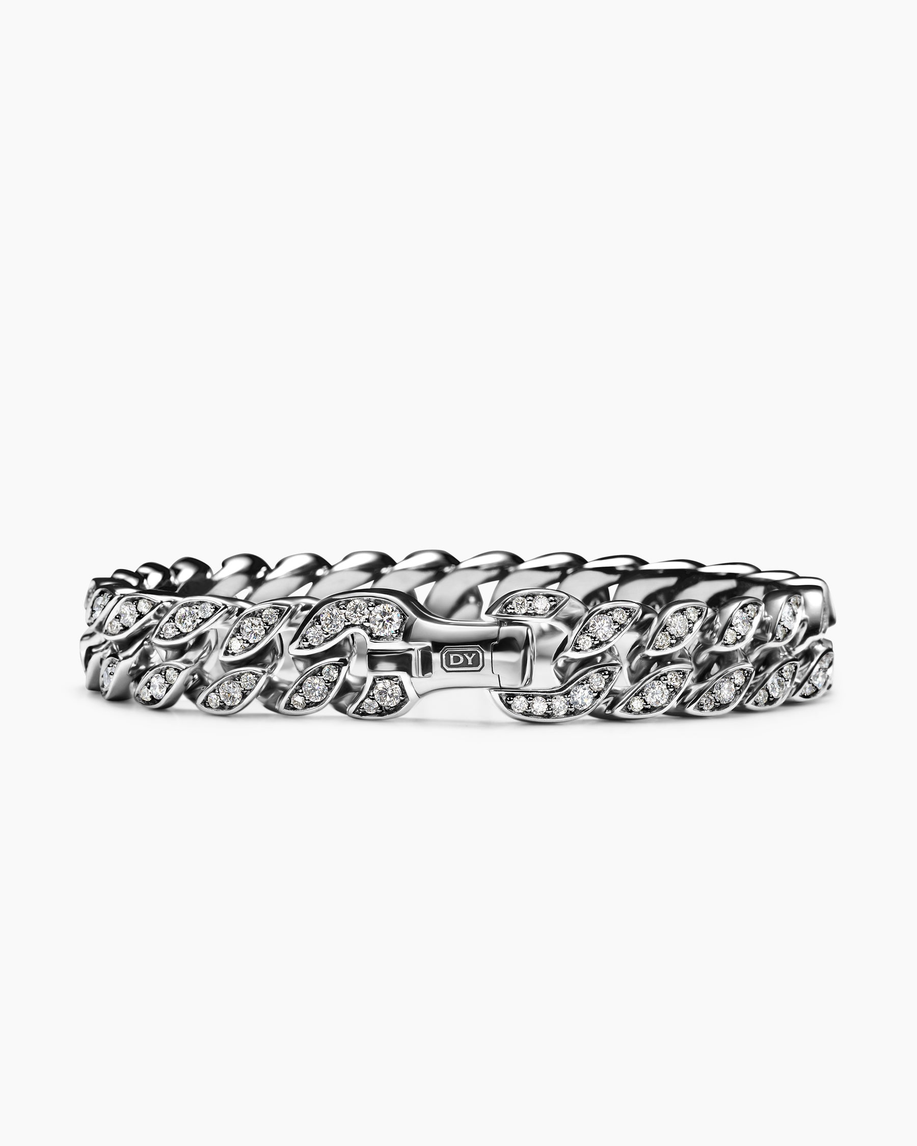 Curb Chain Bracelet in Platinum with Diamonds, 11.5mm - Image 6
