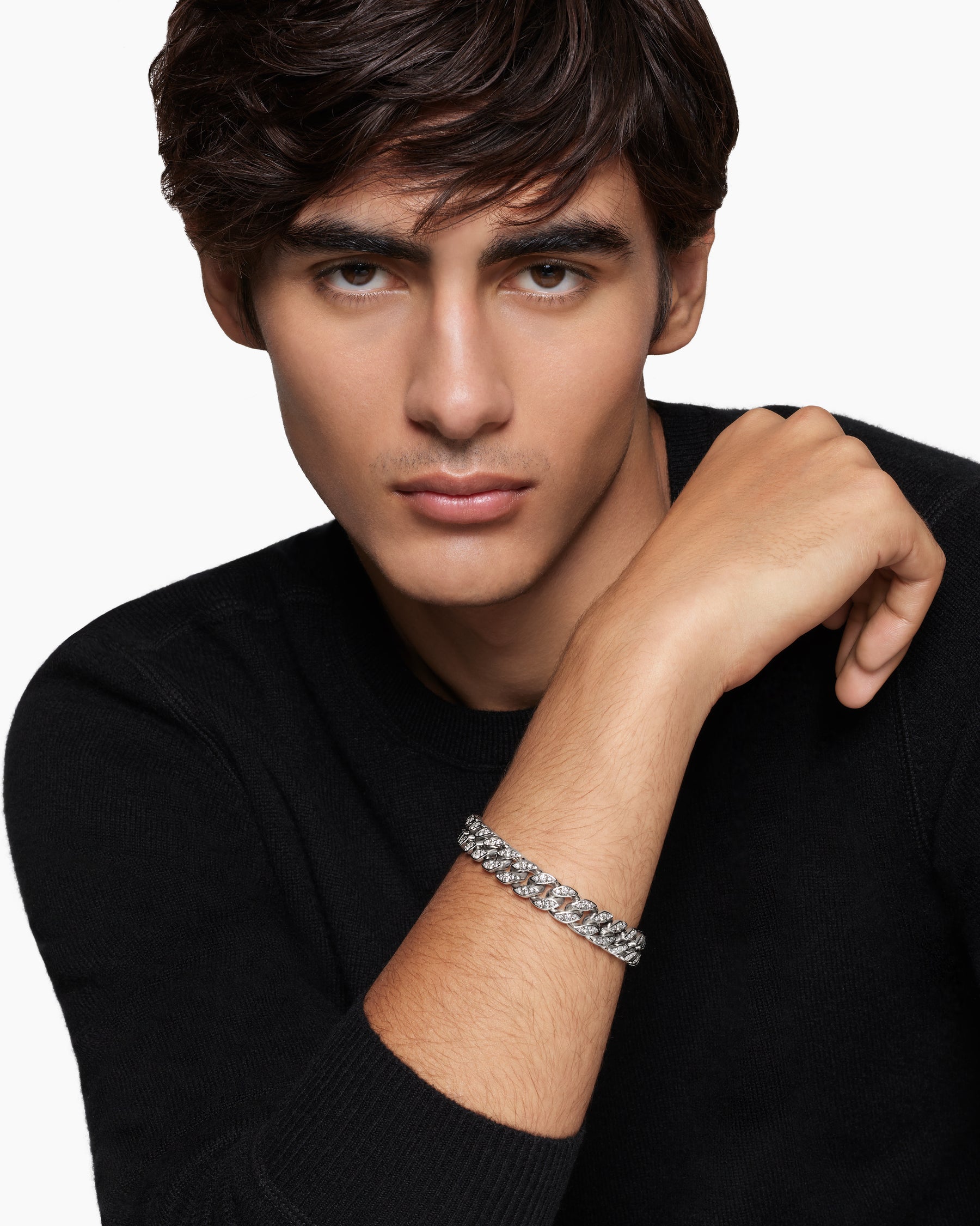 Alternative view of Curb Chain Bracelet in Platinum with Diamonds, 11.5mm