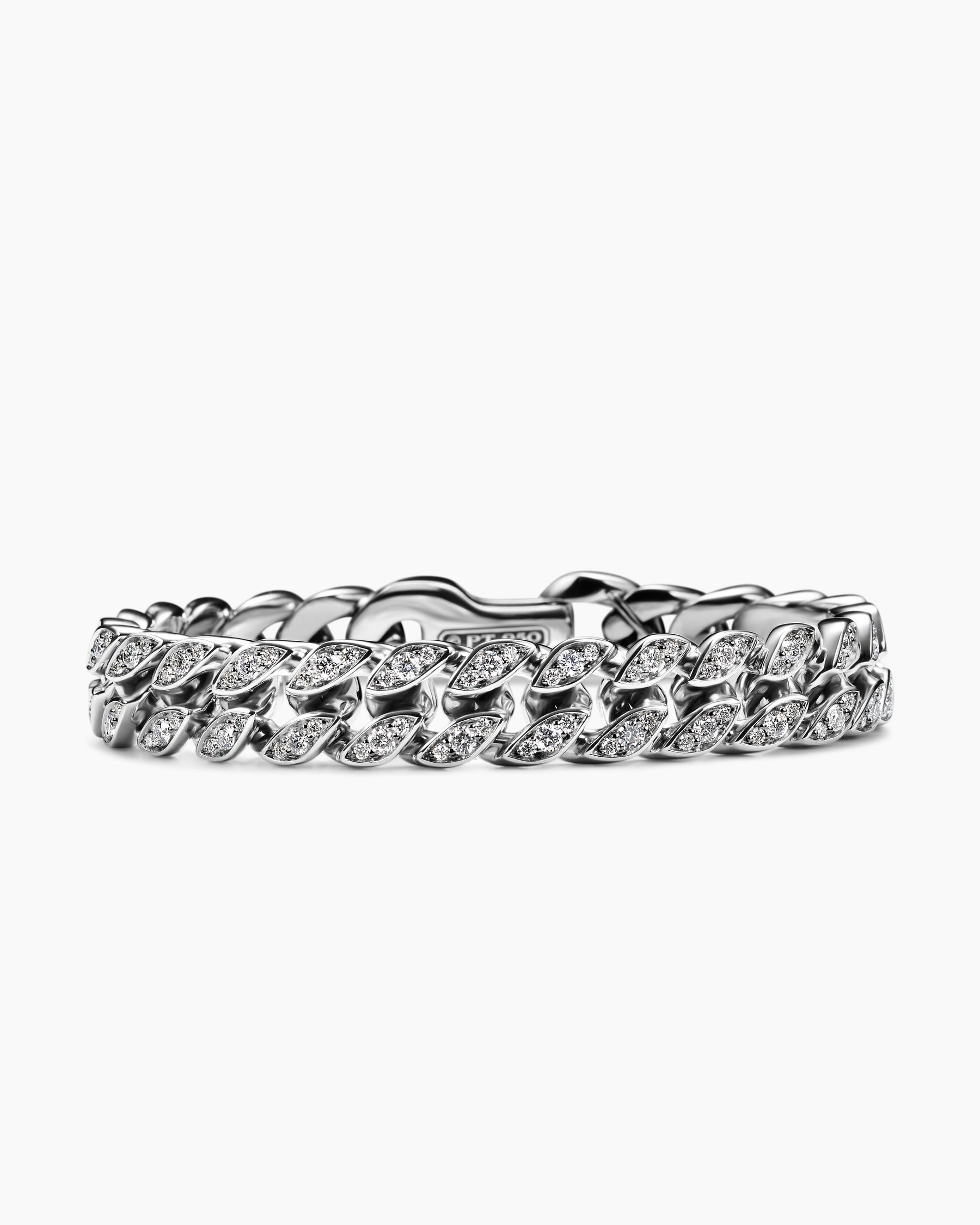 Curb Chain Bracelet in Platinum with Diamonds, 11.5mm