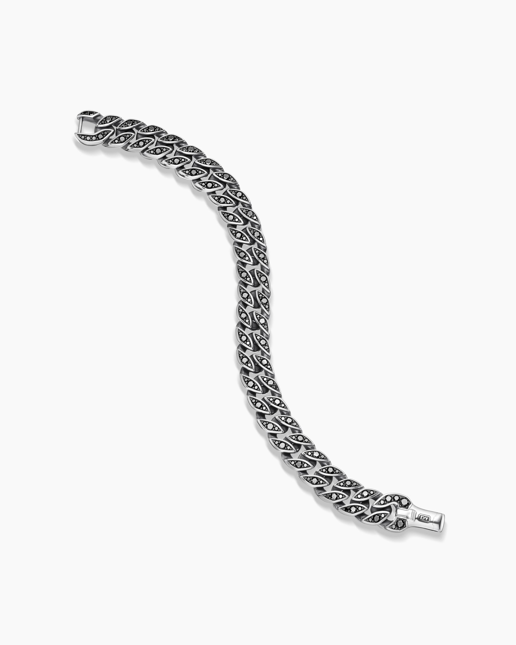 Curb Chain Bracelet in Sterling Silver with Black Diamonds, 11.5mm - Image 3