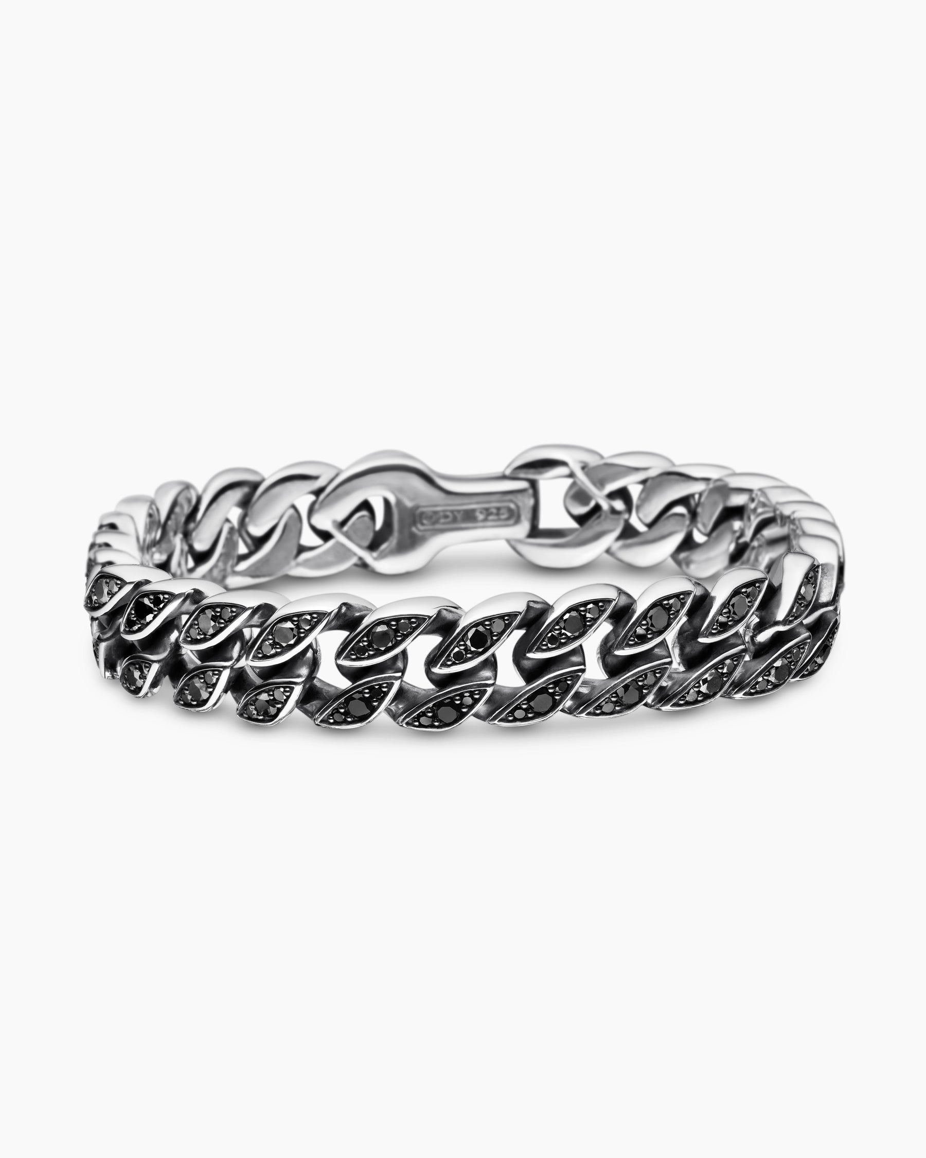 Curb Chain Bracelet in Sterling Silver with Black Diamonds, 11.5mm - Image 4