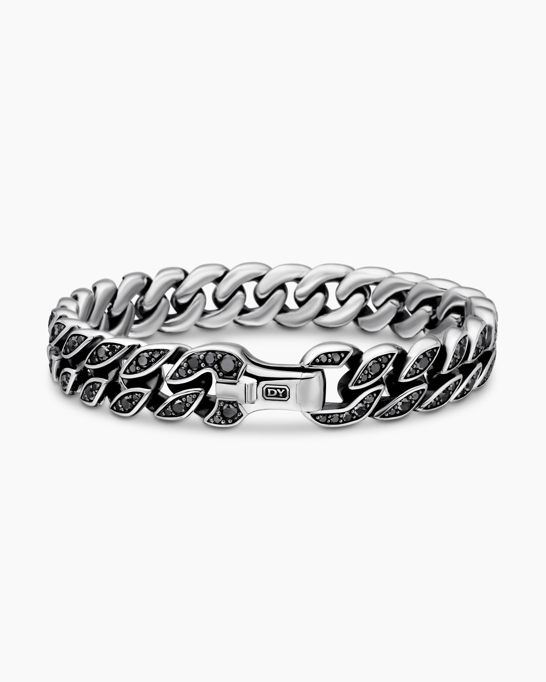 Curb Chain Bracelet in Sterling Silver with Black Diamonds, 11.5mm - Image 5