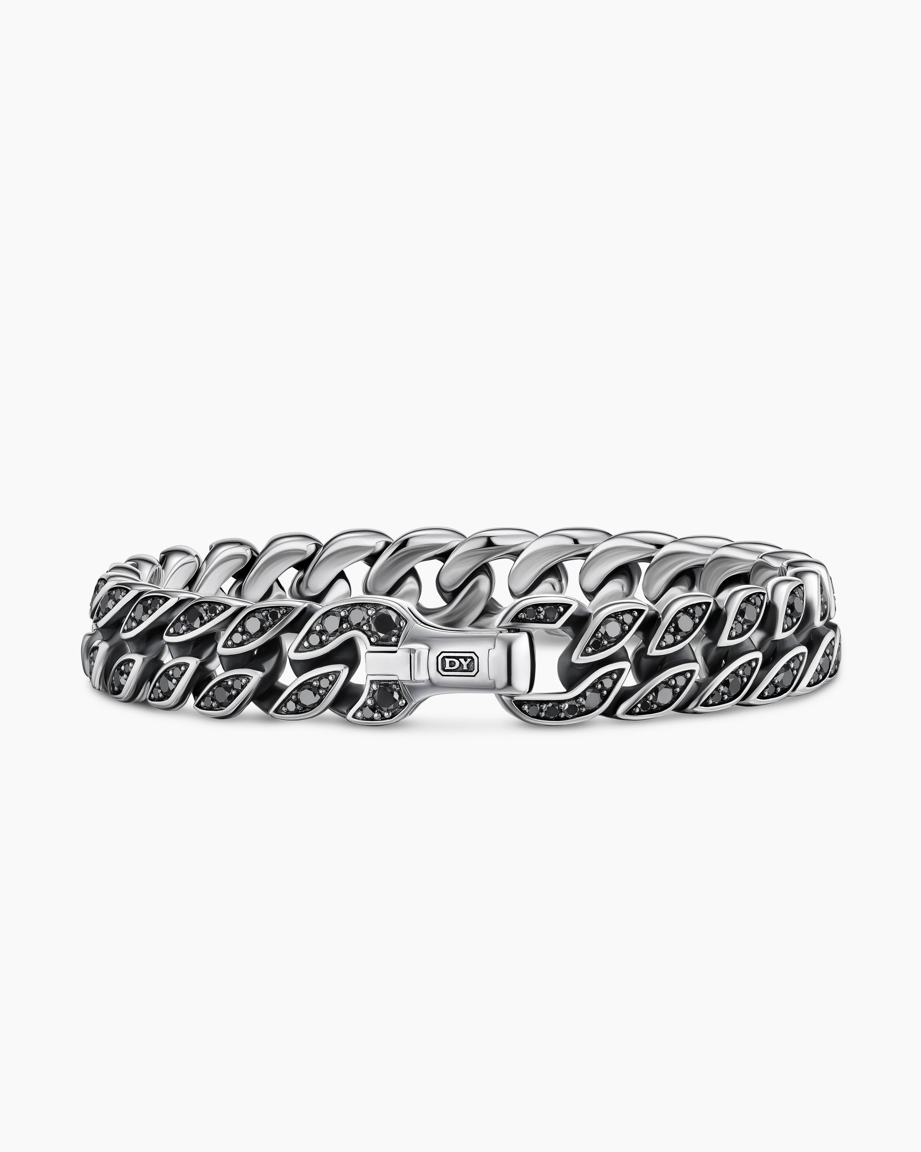 Curb Chain Bracelet in Sterling Silver with Black Diamonds, 11.5mm - Image 6
