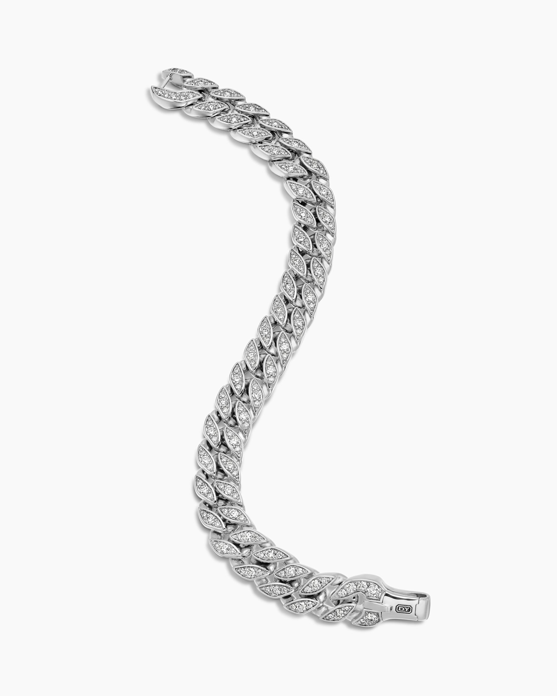 Curb Chain Bracelet in Sterling Silver with Diamonds, 11.5mm - Image 3