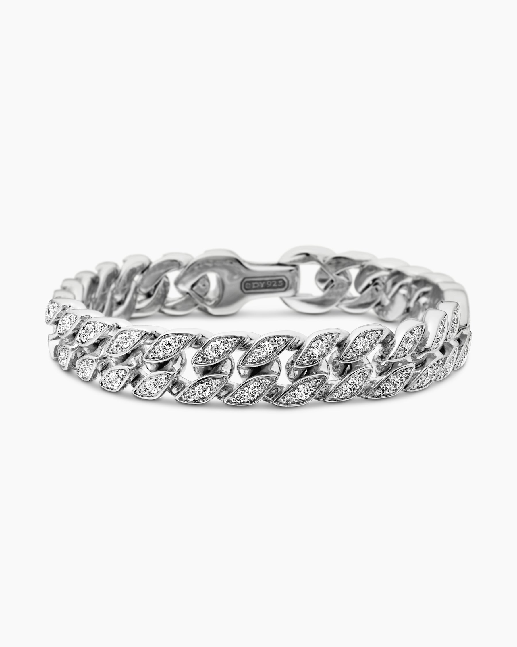 Curb Chain Bracelet in Sterling Silver with Diamonds, 11.5mm - Image 4