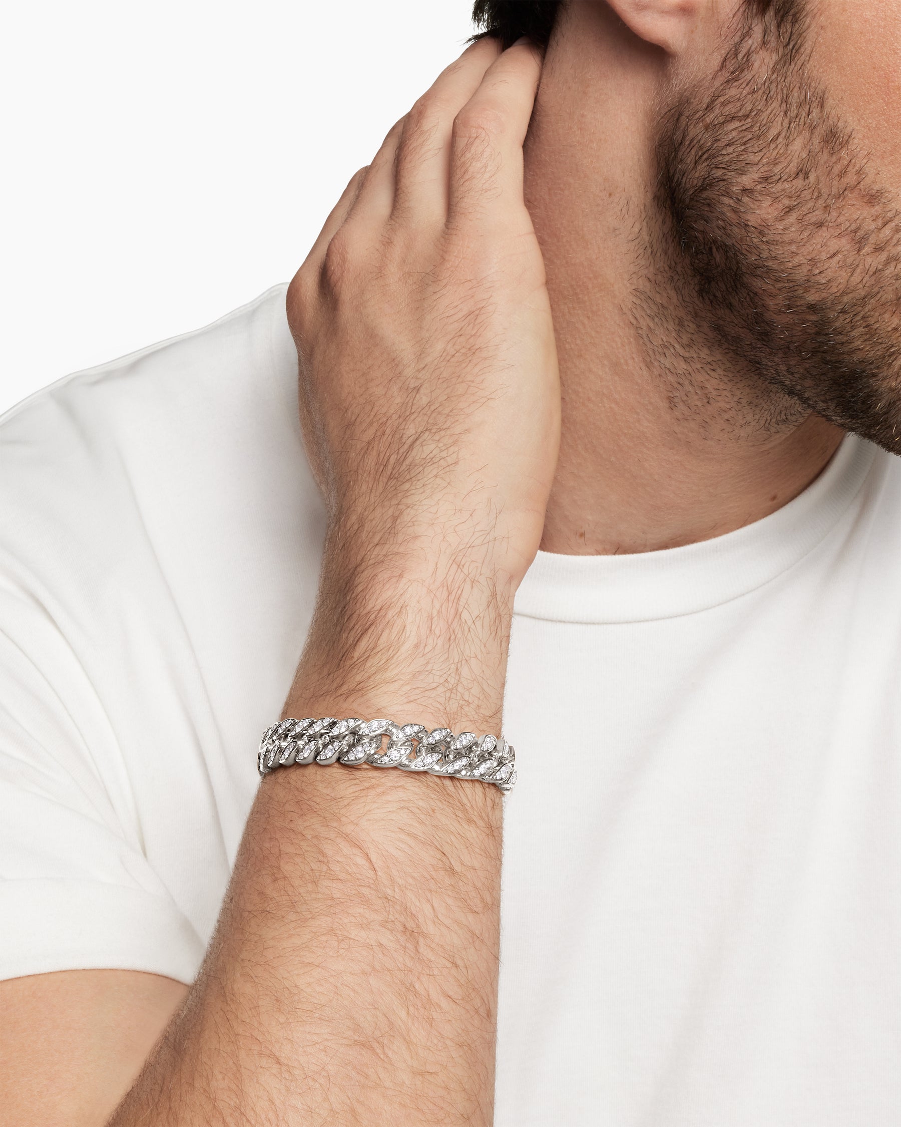 Curb Chain Bracelet in Sterling Silver with Diamonds, 11.5mm - Image 8