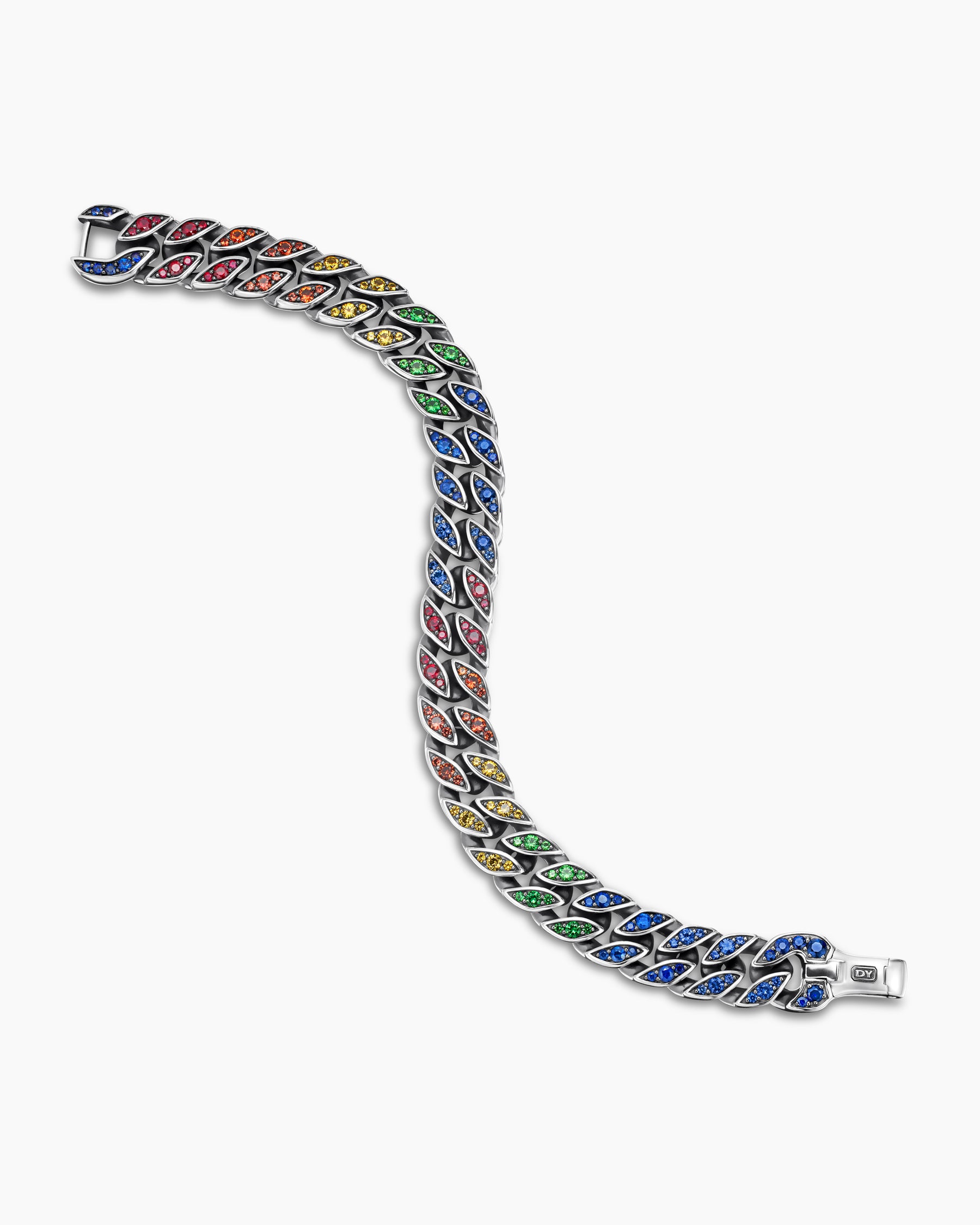 Curb Chain Bracelet in Sterling Silver with Rainbow Pavé, 11.5mm - Image 3