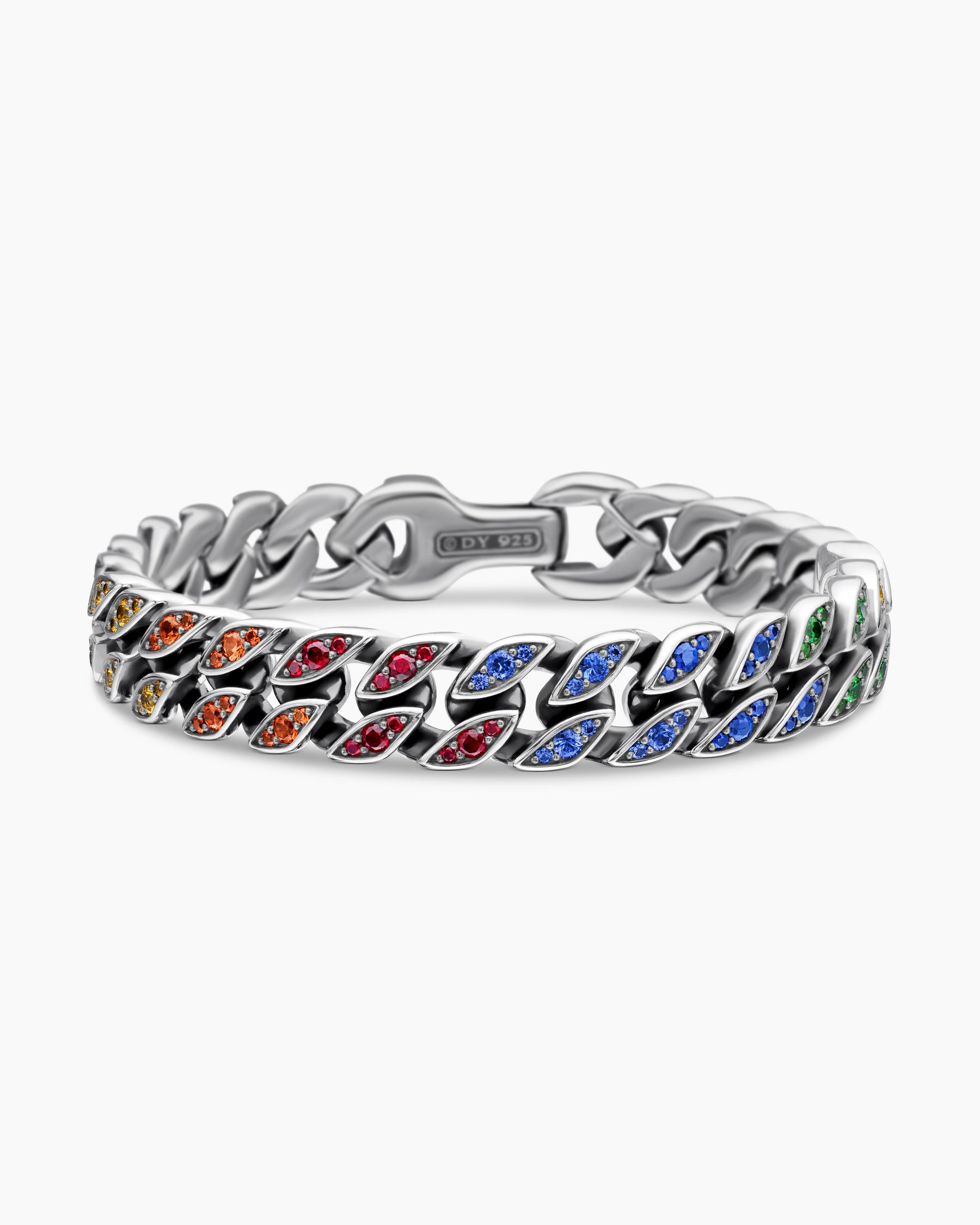 Curb Chain Bracelet in Sterling Silver with Rainbow Pavé, 11.5mm - Image 4