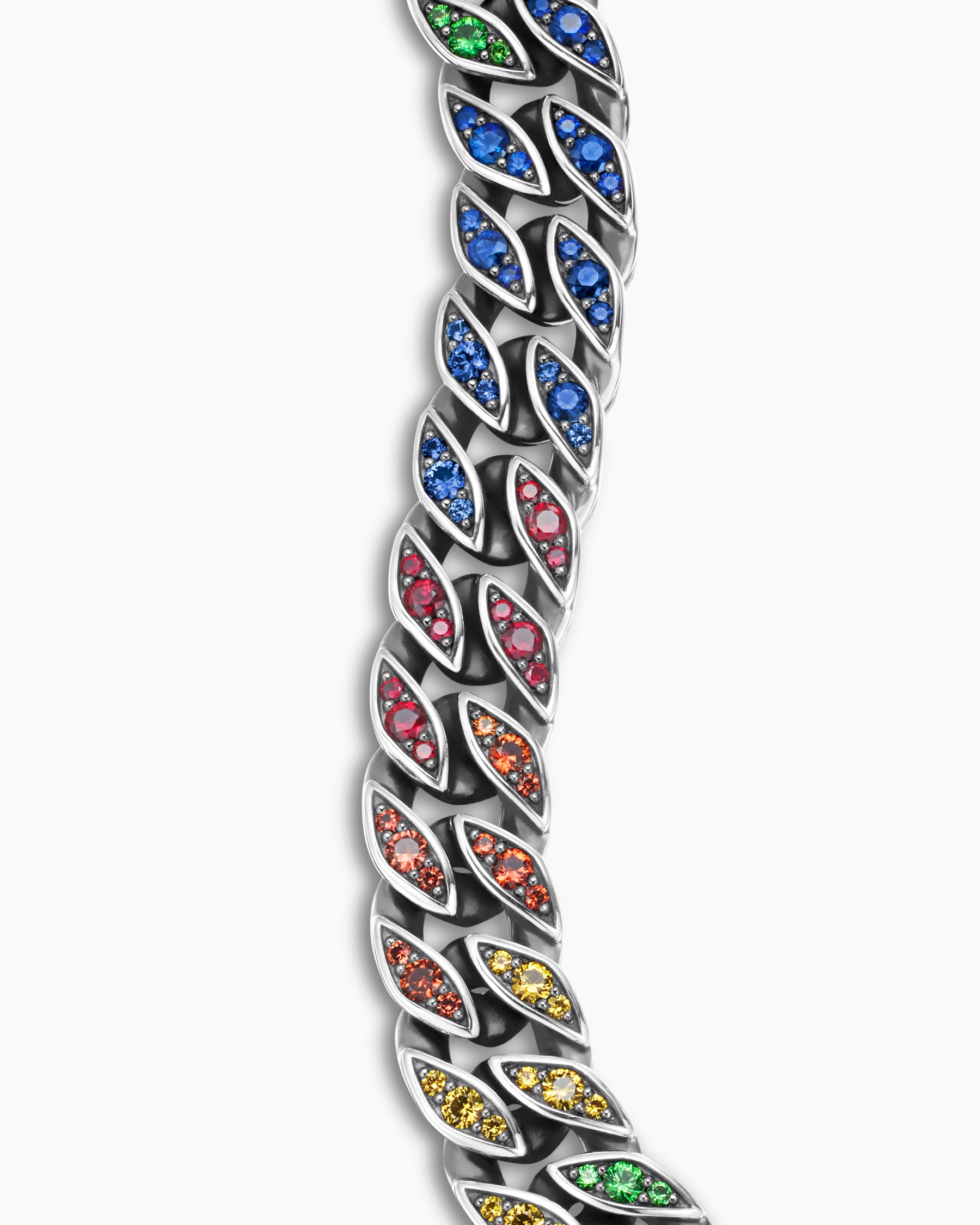 Curb Chain Bracelet in Sterling Silver with Rainbow Pavé, 11.5mm - Image 5