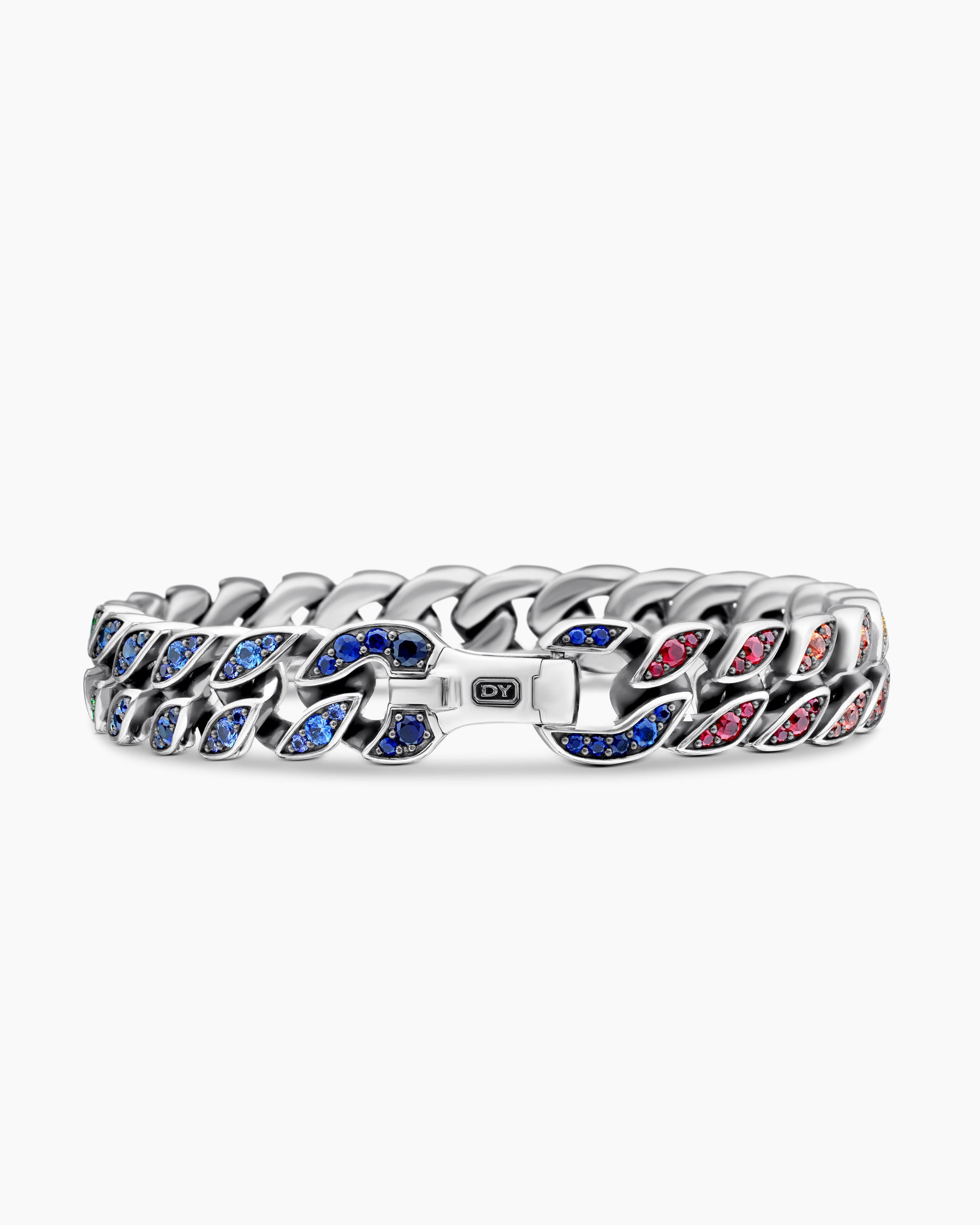 Curb Chain Bracelet in Sterling Silver with Rainbow Pavé, 11.5mm - Image 6