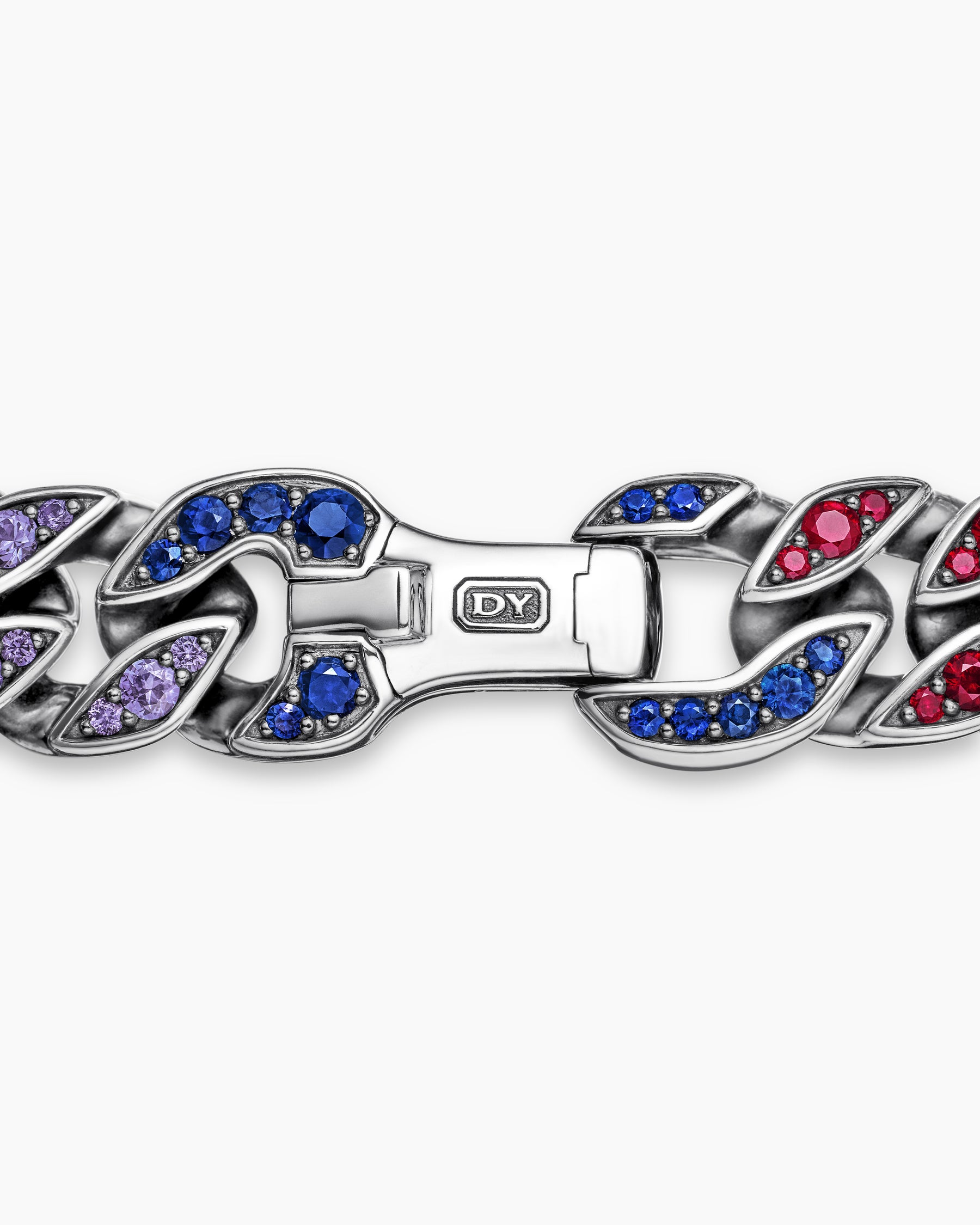Curb Chain Bracelet in Sterling Silver with Rainbow Pavé, 11.5mm - Image 7