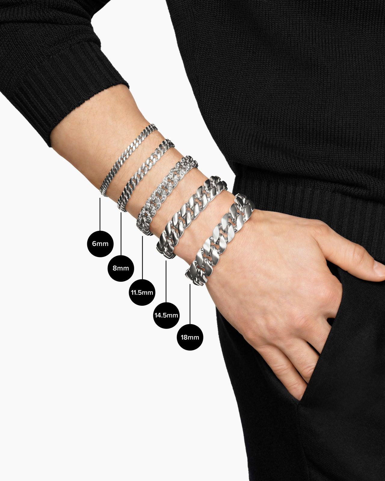 Curb Chain Bracelet in Sterling Silver with Rainbow Pavé, 11.5mm - Image 9