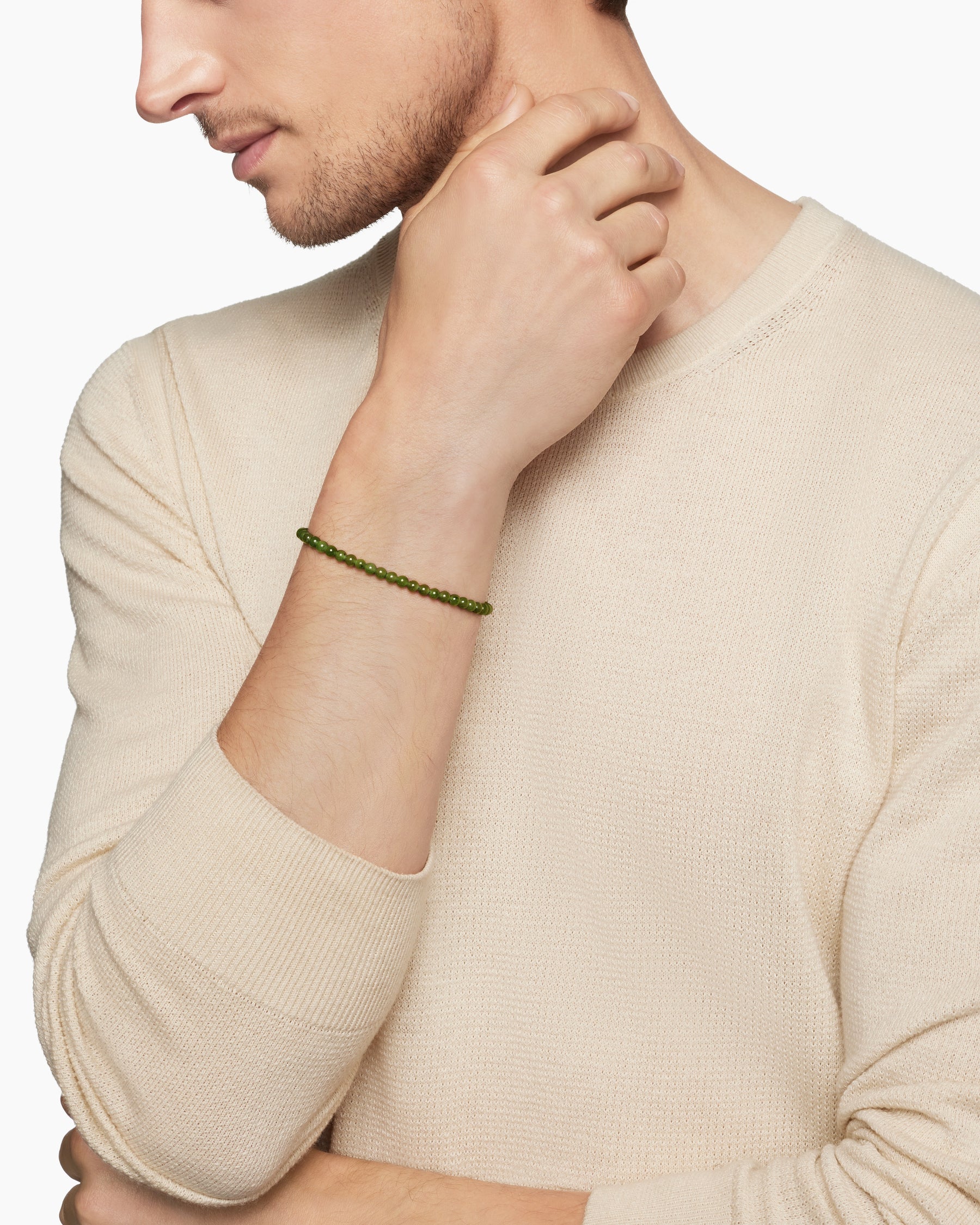 Alternative view of Spiritual Beads Bracelet with Nephrite Jade and 18K Yellow Gold, 4mm