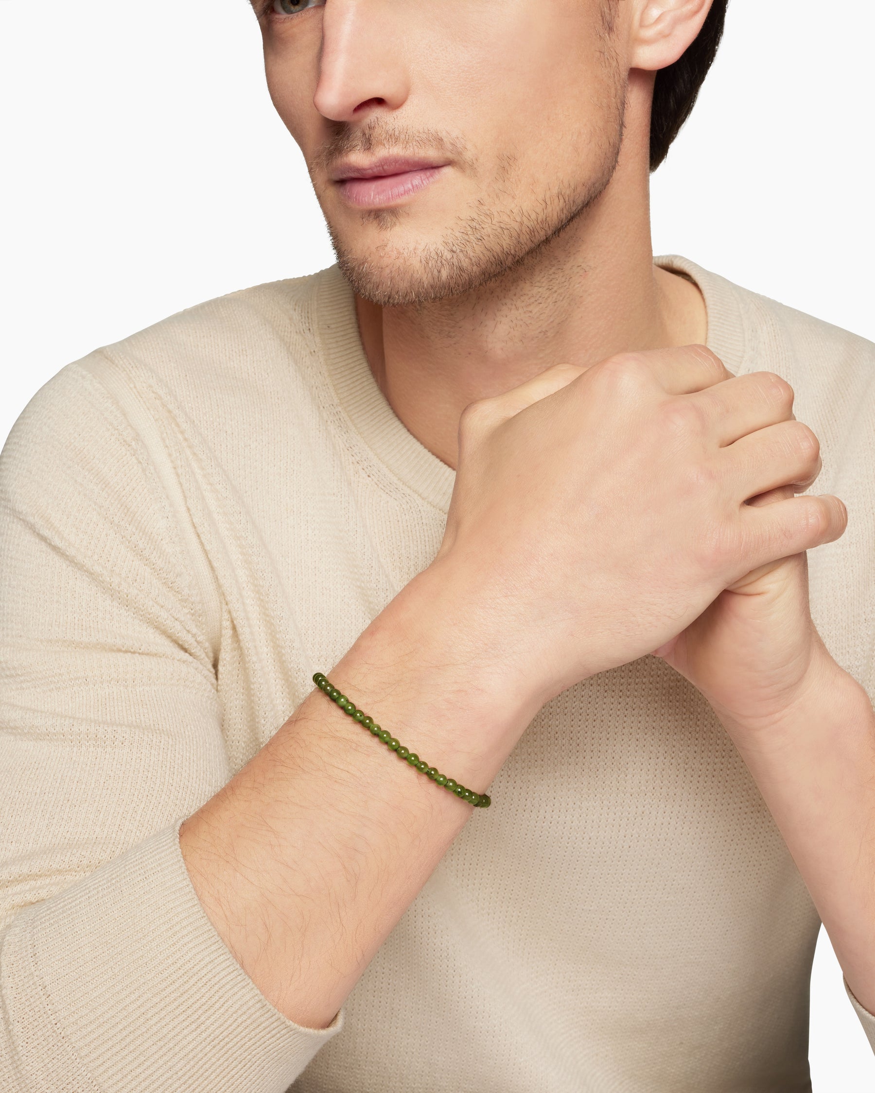 Spiritual Beads Bracelet with Nephrite Jade and 18K Yellow Gold, 4mm - Image 8