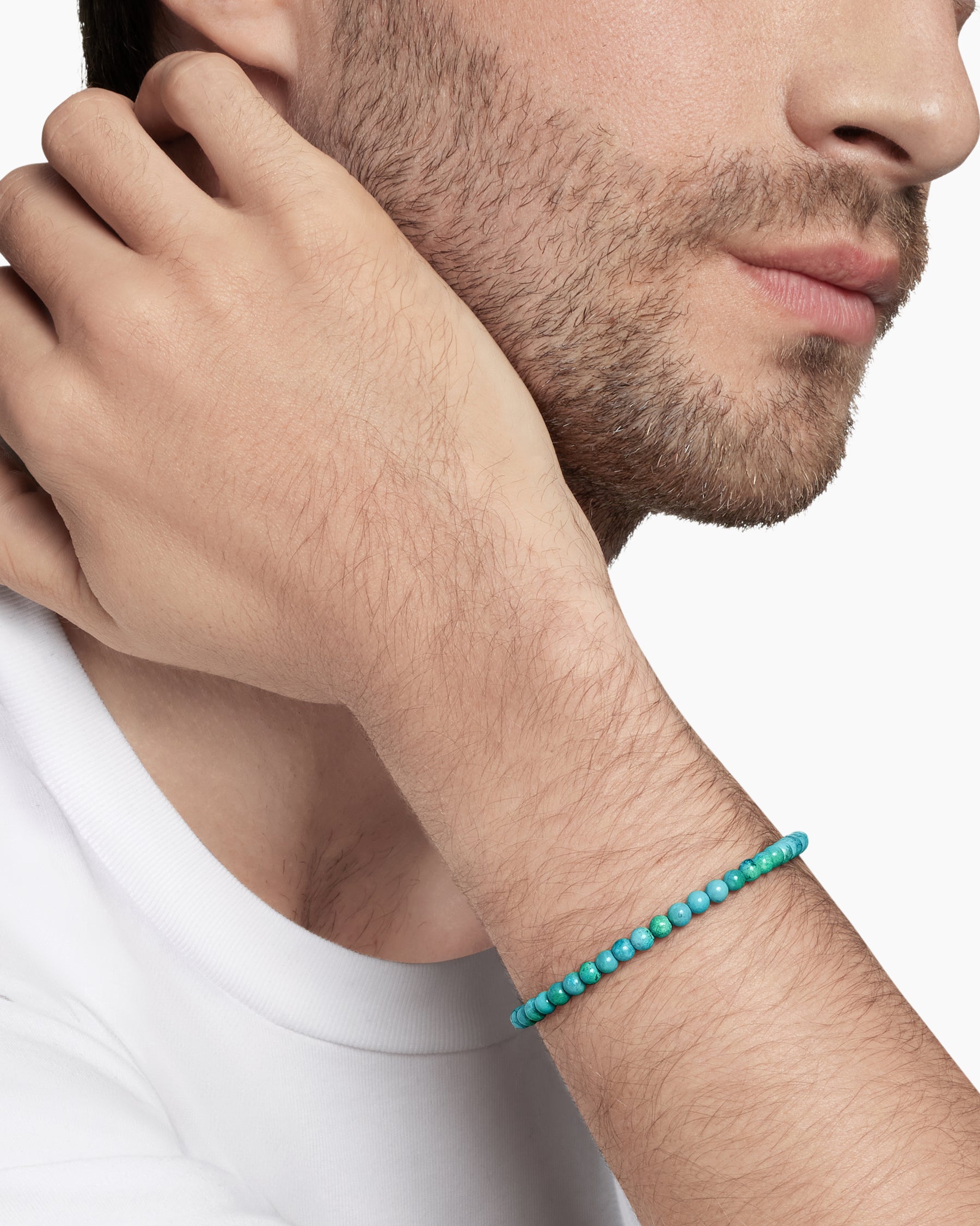 Spiritual Beads Bracelet in Turquoise with Sterling Silver, 4mm - Image 8