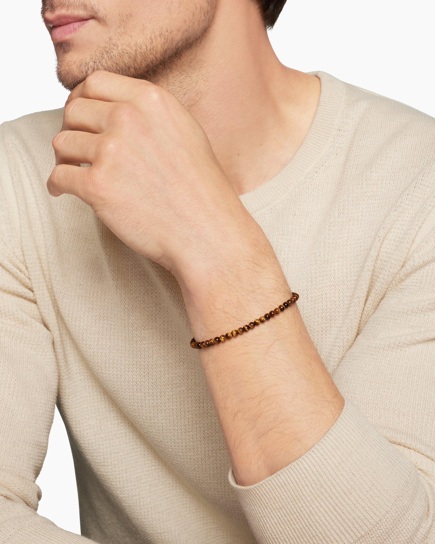 Spiritual Beads Bracelet in Tiger's Eye with Sterling Silver, 4mm - Image 8