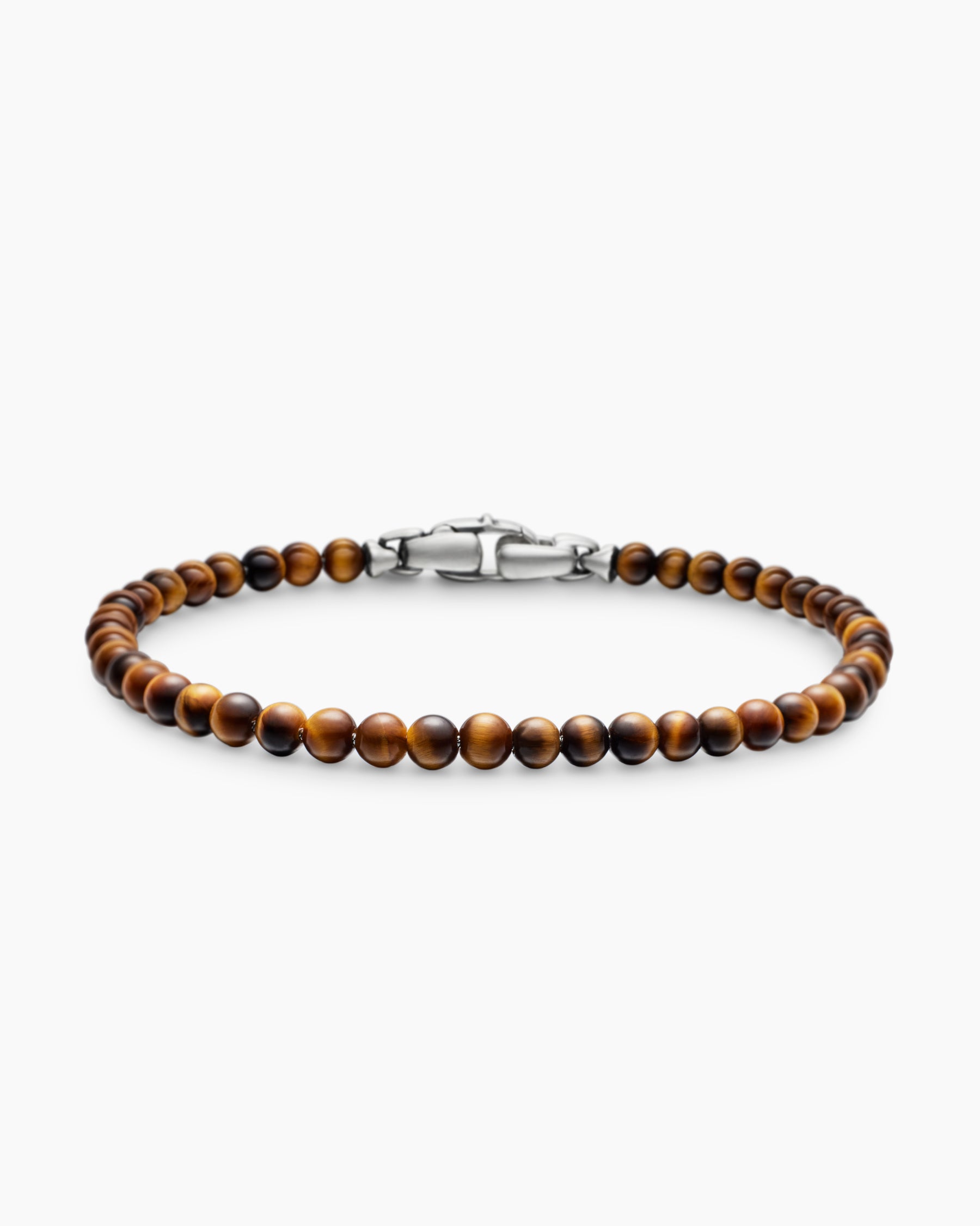 Spiritual Beads Bracelet in Tiger's Eye with Sterling Silver, 4mm
