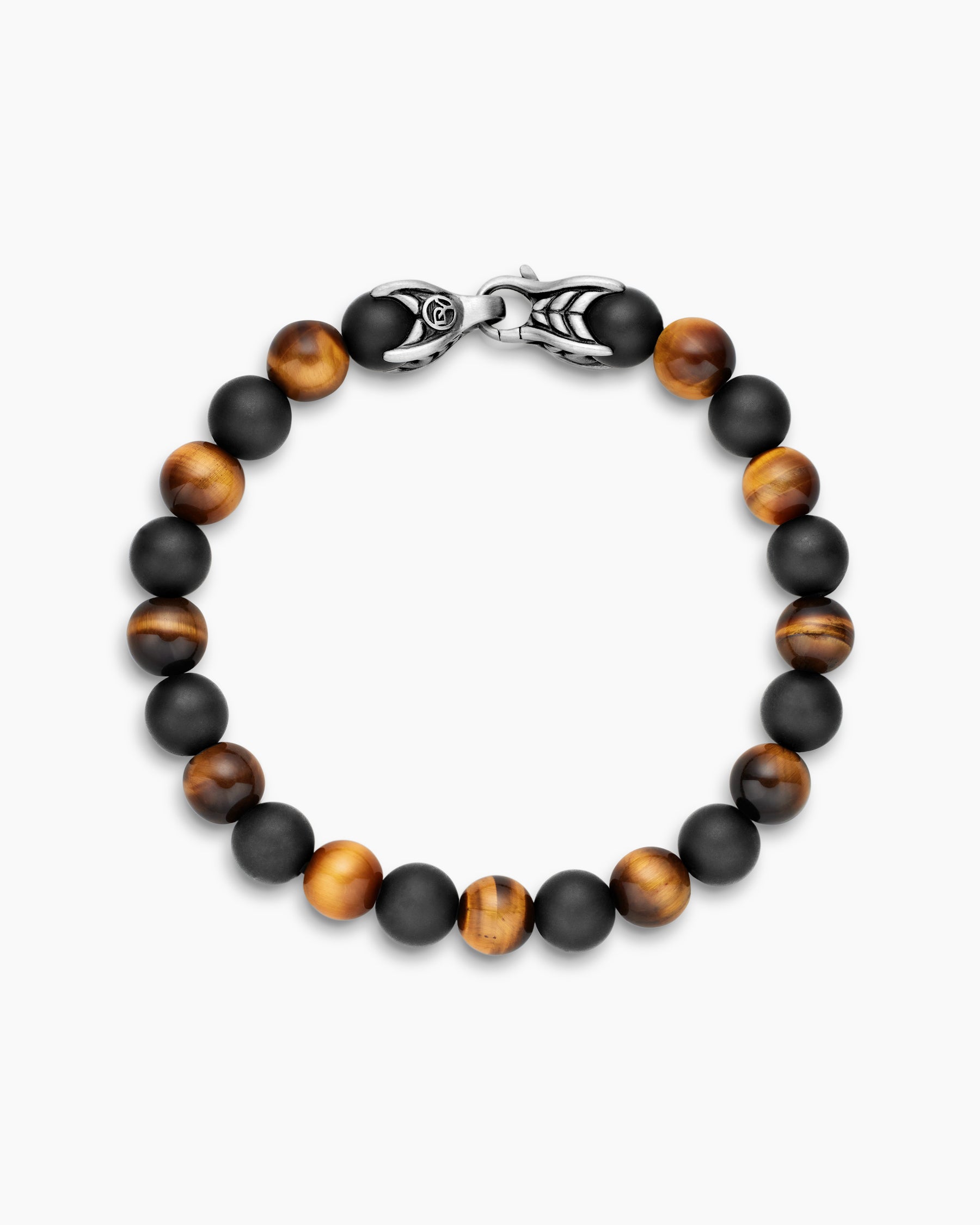 Spiritual Beads Alternating Bracelet in Sterling Silver with Tiger's Eye and Black Onyx, 8mm - Image 3