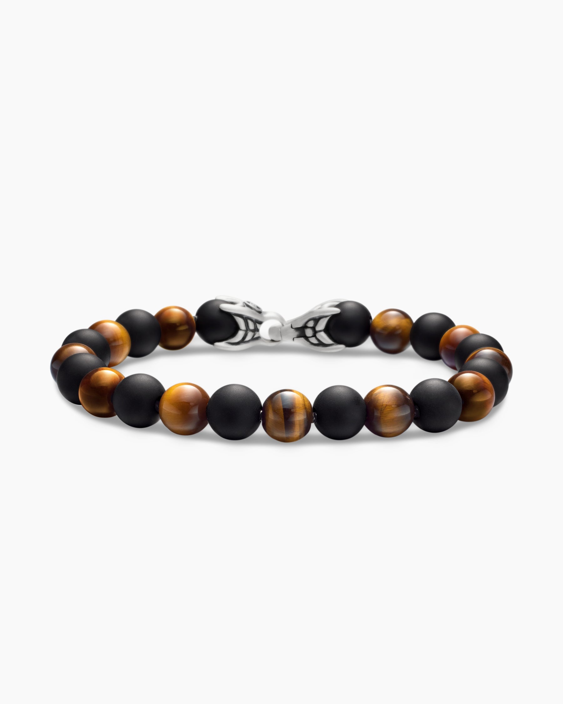 Spiritual Beads Alternating Bracelet in Sterling Silver with Tiger's Eye and Black Onyx, 8mm