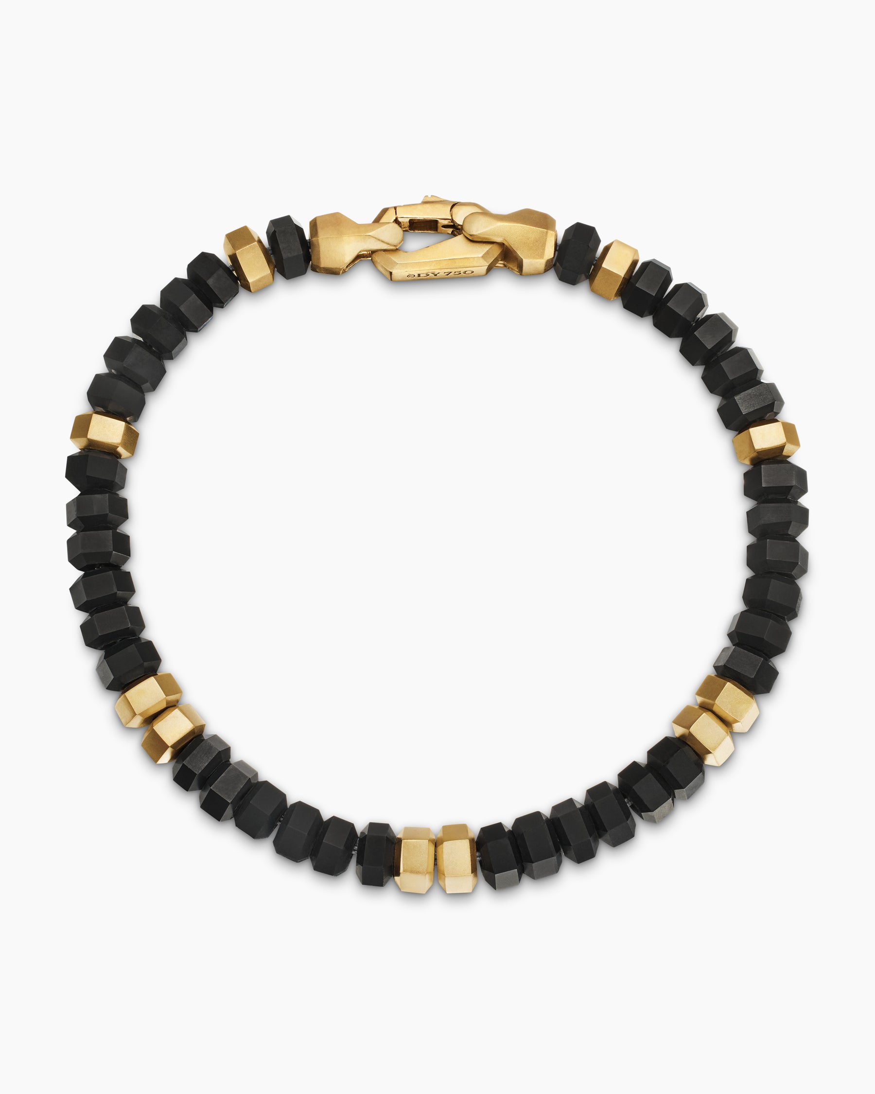 Hex Bead Bracelet with Black Onyx and 18K Yellow Gold, 6mm - Image 3