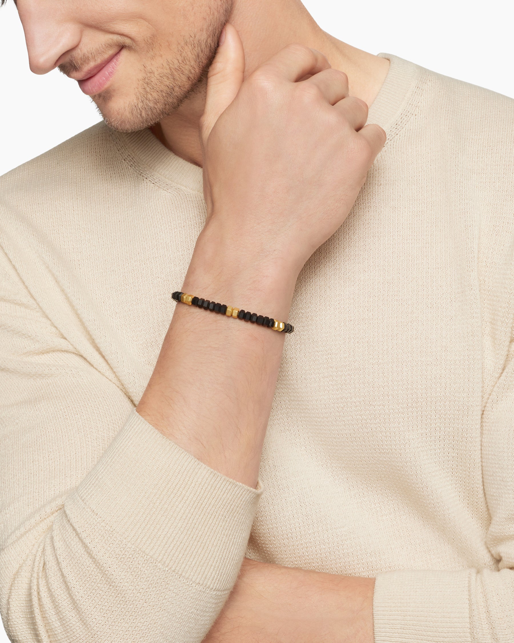 Alternative view of Hex Bead Bracelet with Black Onyx and 18K Yellow Gold, 6mm