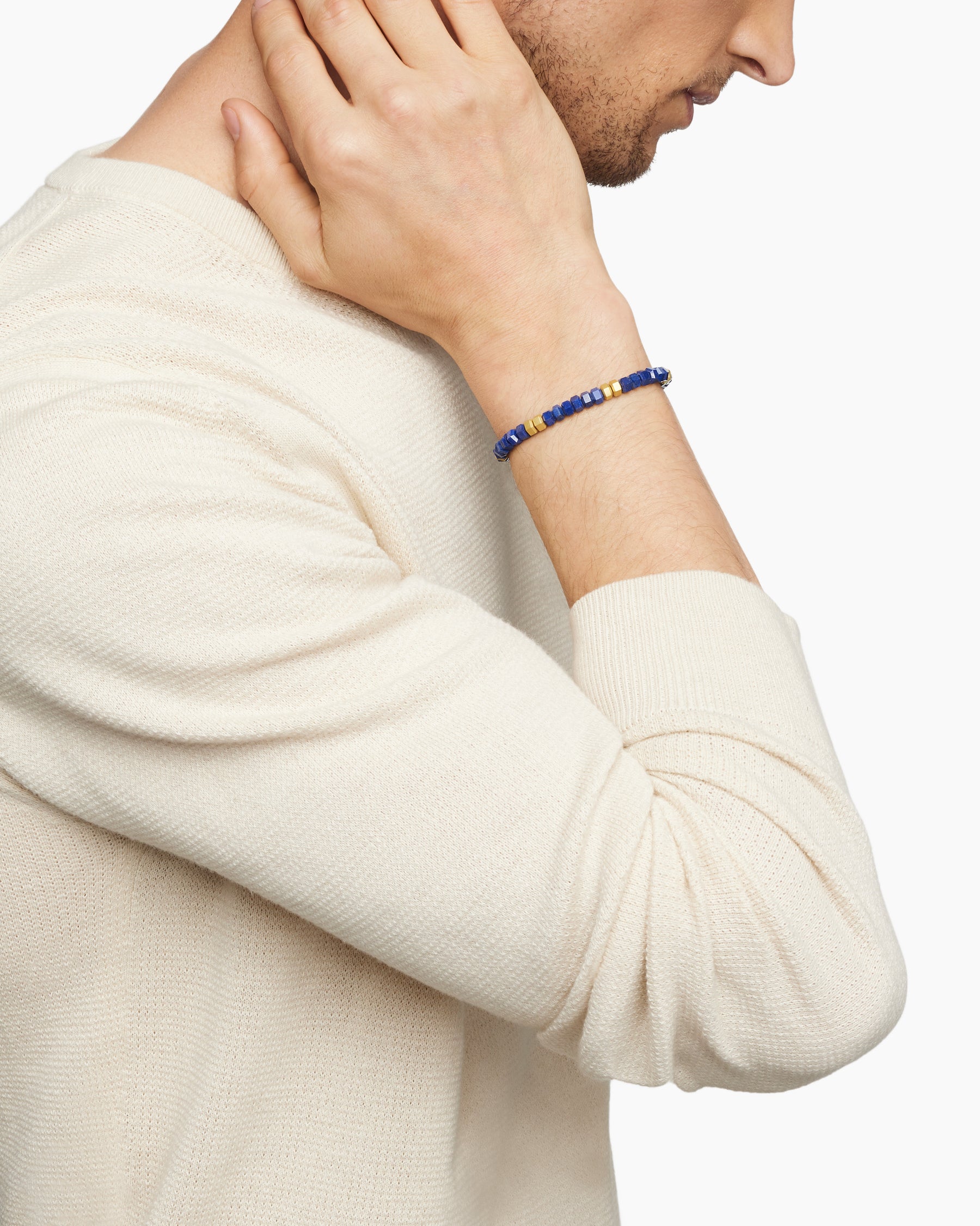 Alternative view of Hex Bead Bracelet with Lapis and 18K Yellow Gold, 6mm