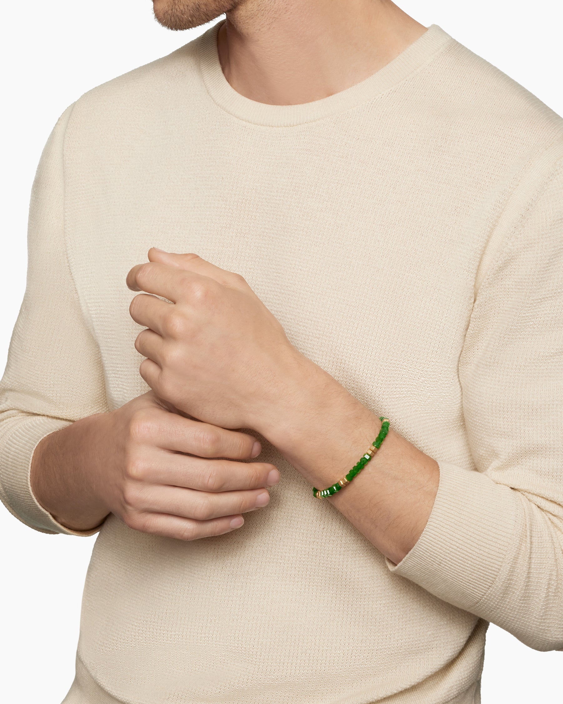 Alternative view of Hex Bead Bracelet with Nephrite Jade and 18K Yellow Gold, 6mm