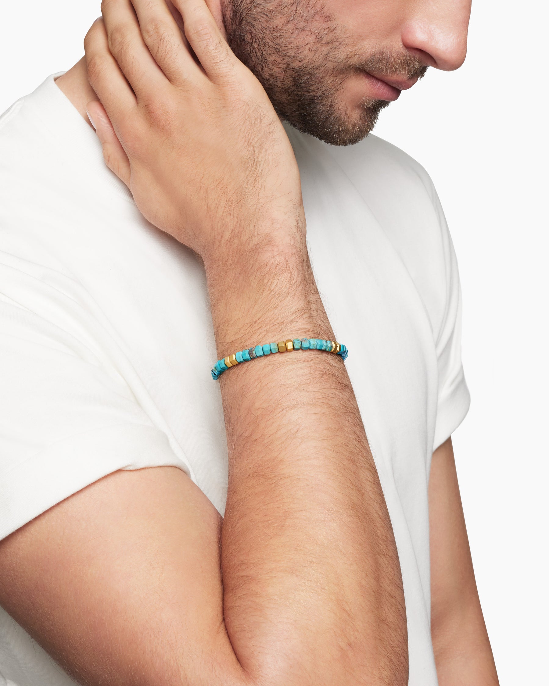 Alternative view of Hex Bead Bracelet with Turquoise and 18K Yellow Gold, 6mm