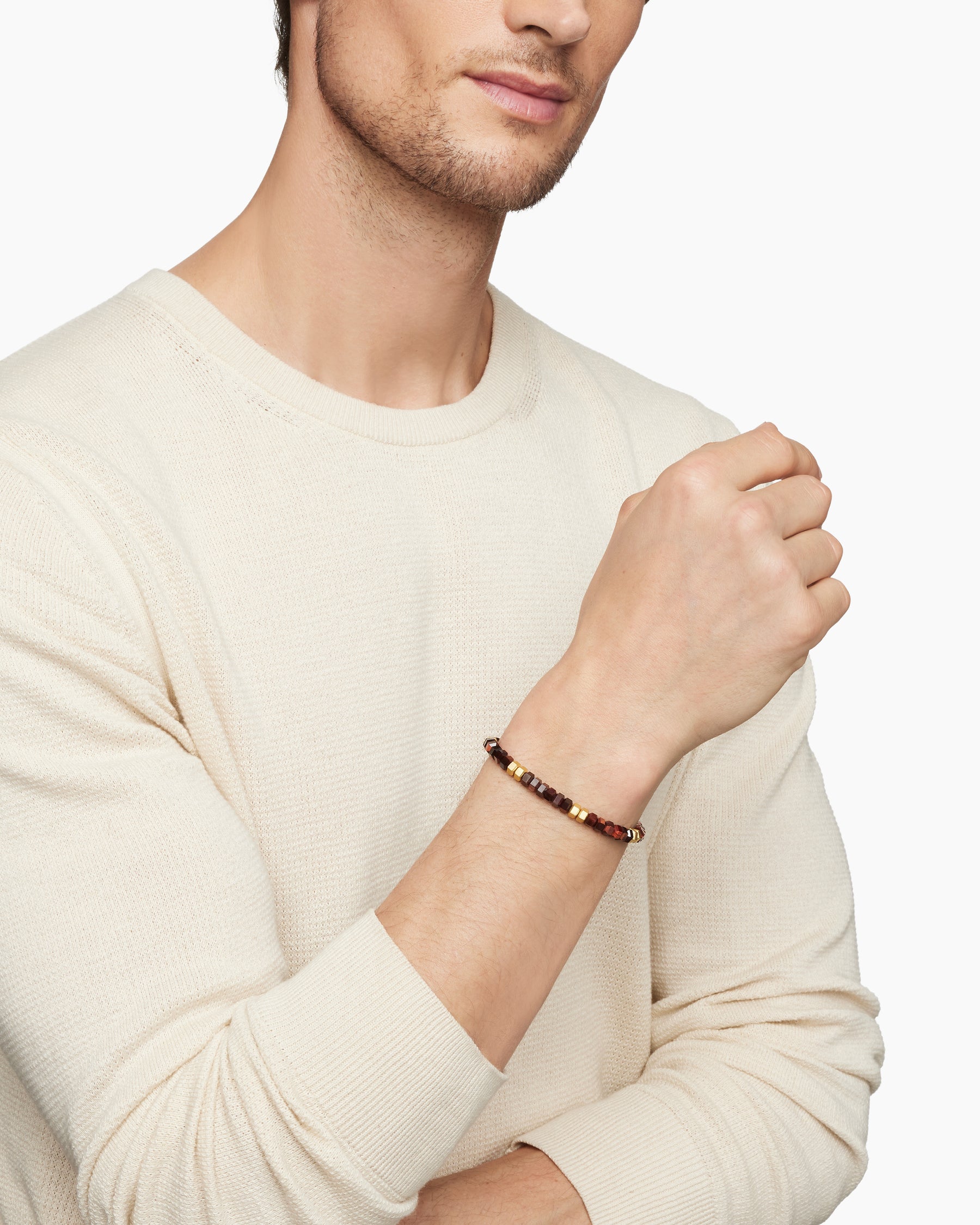 Alternative view of Hex Bead Bracelet with Red Tiger's Eye and 18K Yellow Gold, 6mm