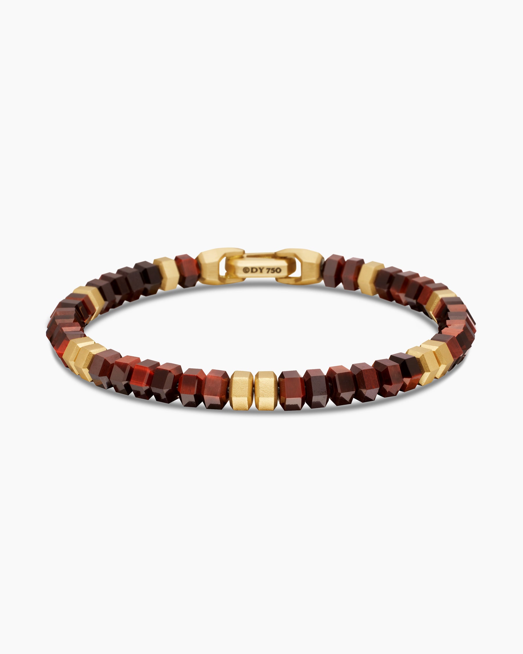 Hex Bead Bracelet with Red Tiger's Eye and 18K Yellow Gold, 6mm