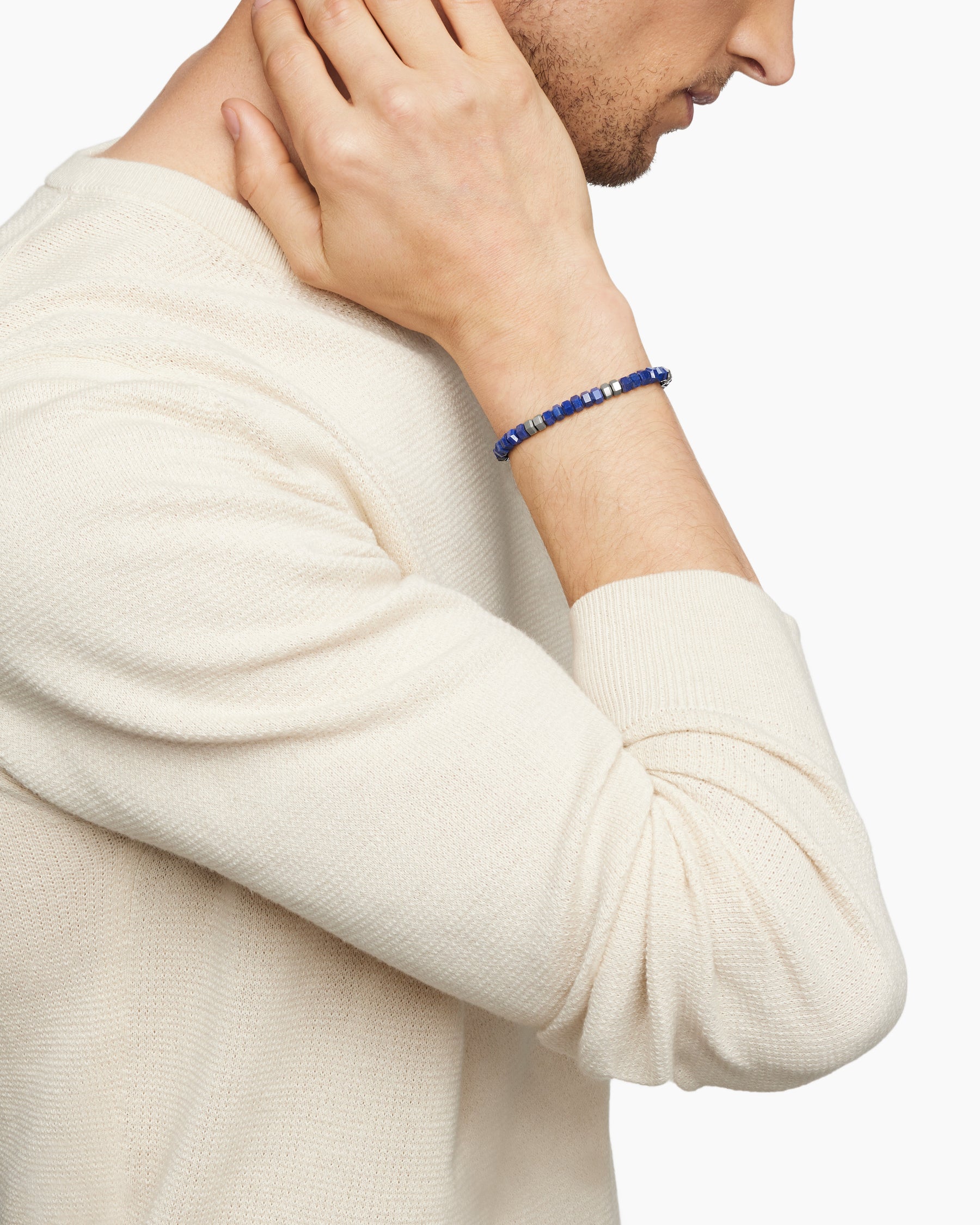 Alternative view of Hex Bead Bracelet in Sterling Silver with Lapis, 6mm