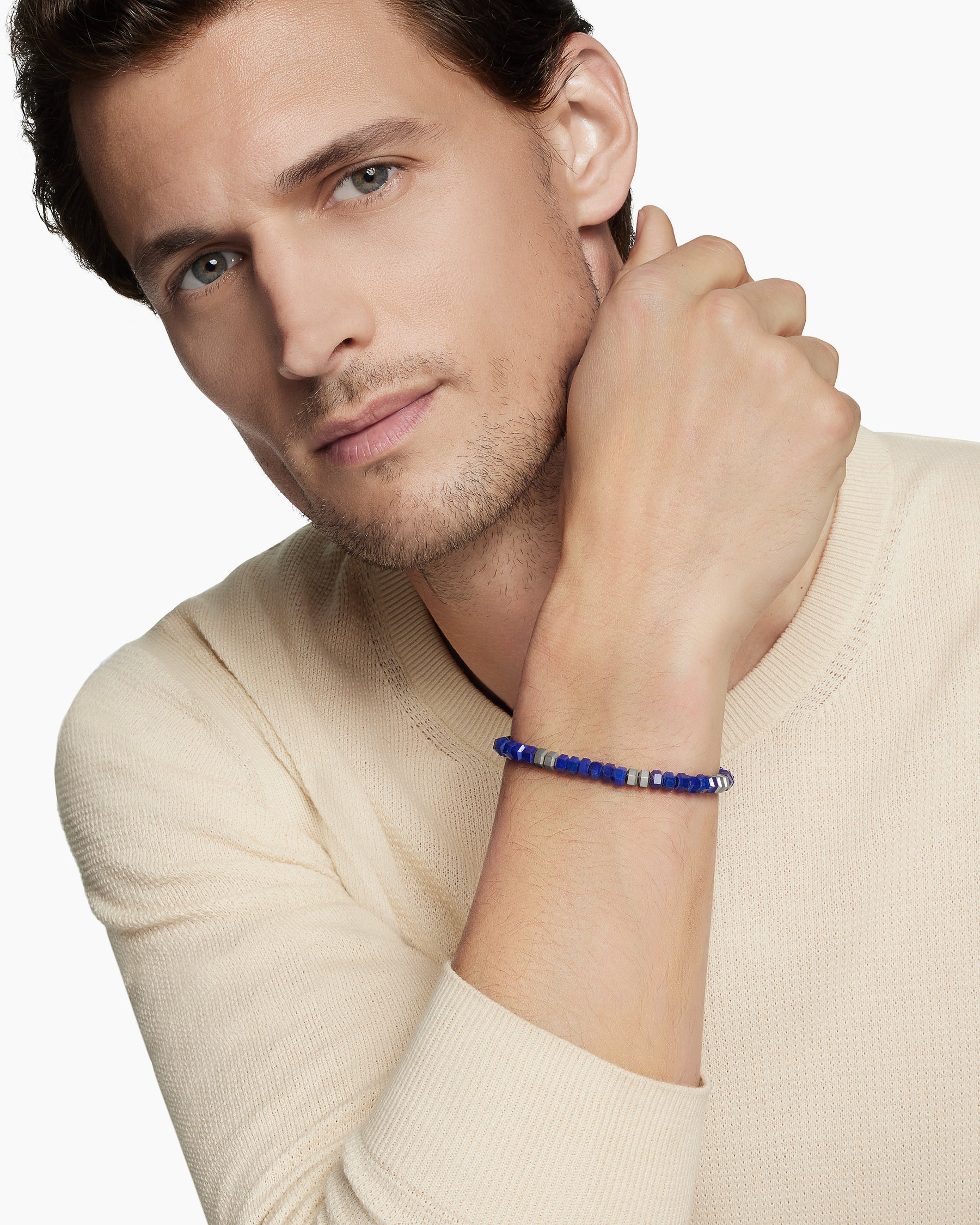 Hex Bead Bracelet in Sterling Silver with Lapis, 6mm - Image 8