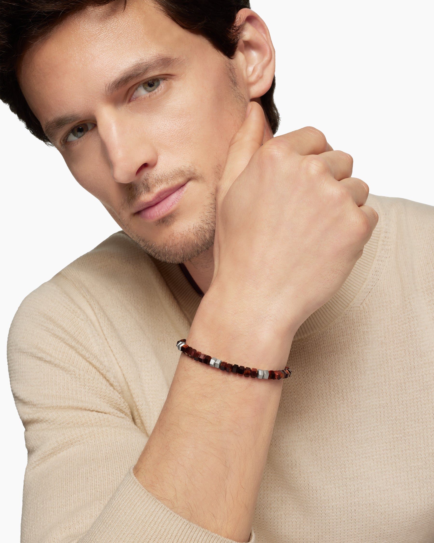 Hex Bead Bracelet in Sterling Silver with Red Tiger's Eye, 6mm - Image 8