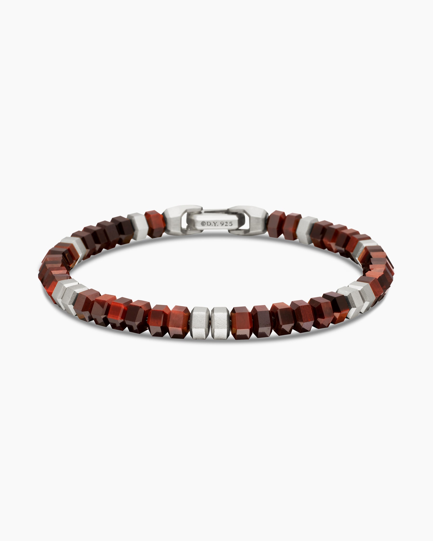 Hex Bead Bracelet in Sterling Silver with Red Tiger's Eye, 6mm