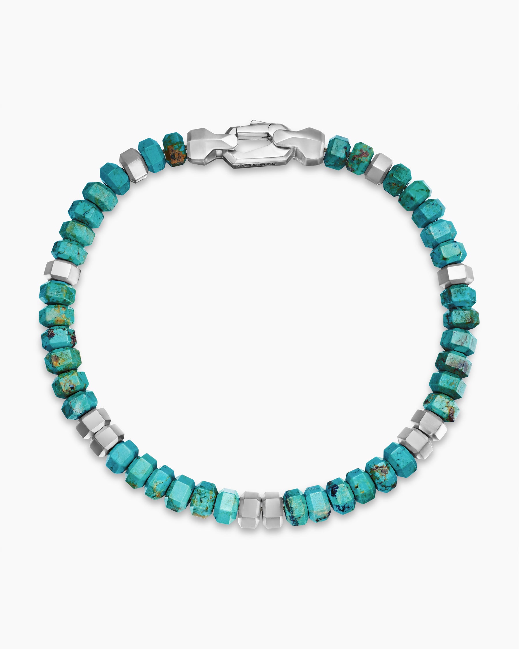 Hex Bead Bracelet in Sterling Silver with Turquoise, 6mm - Image 3