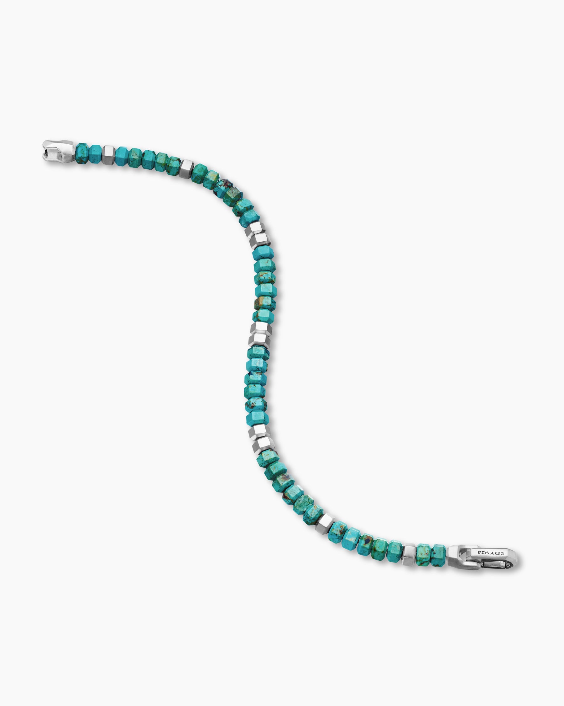 Hex Bead Bracelet in Sterling Silver with Turquoise, 6mm - Image 4