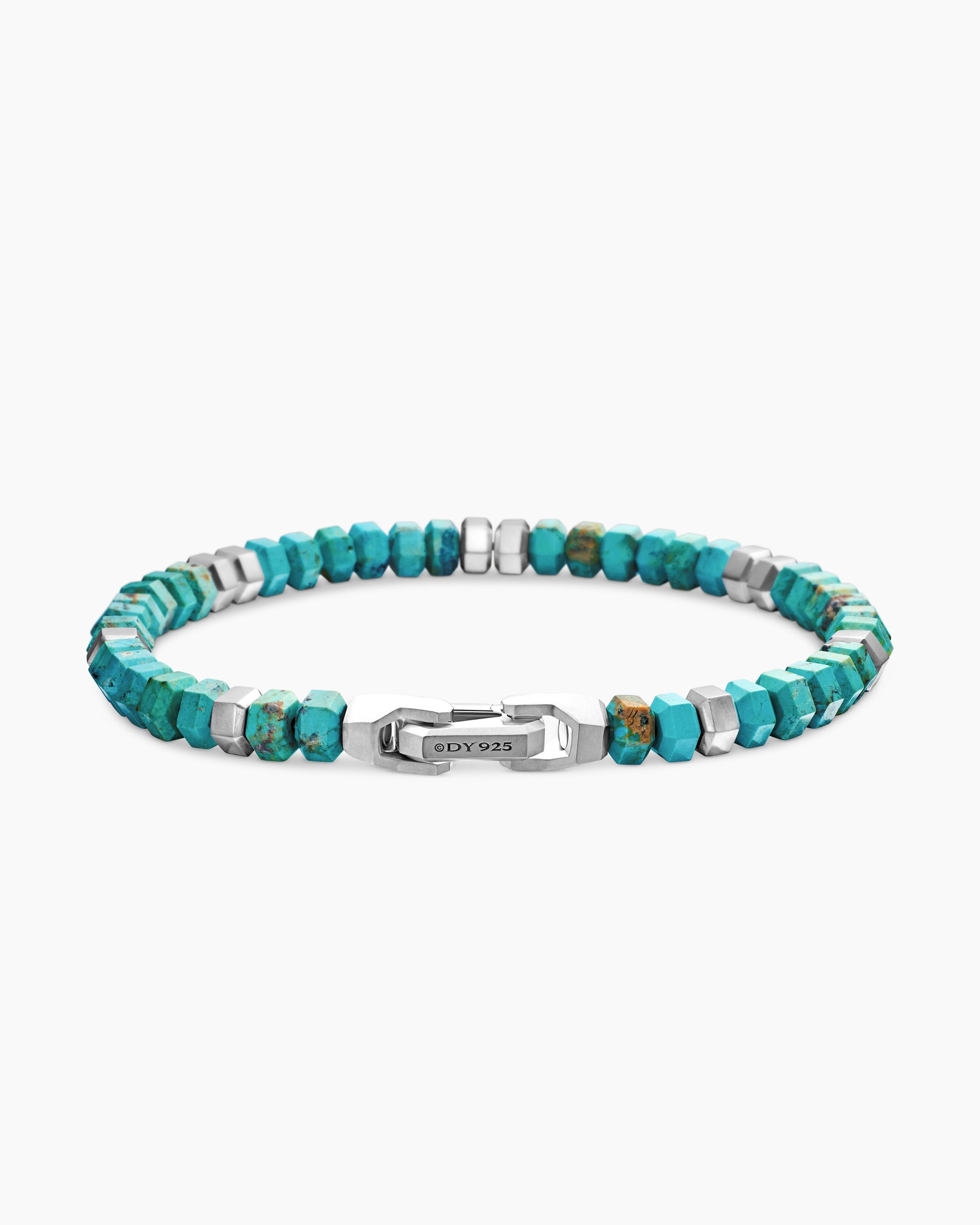 Hex Bead Bracelet in Sterling Silver with Turquoise, 6mm - Image 5