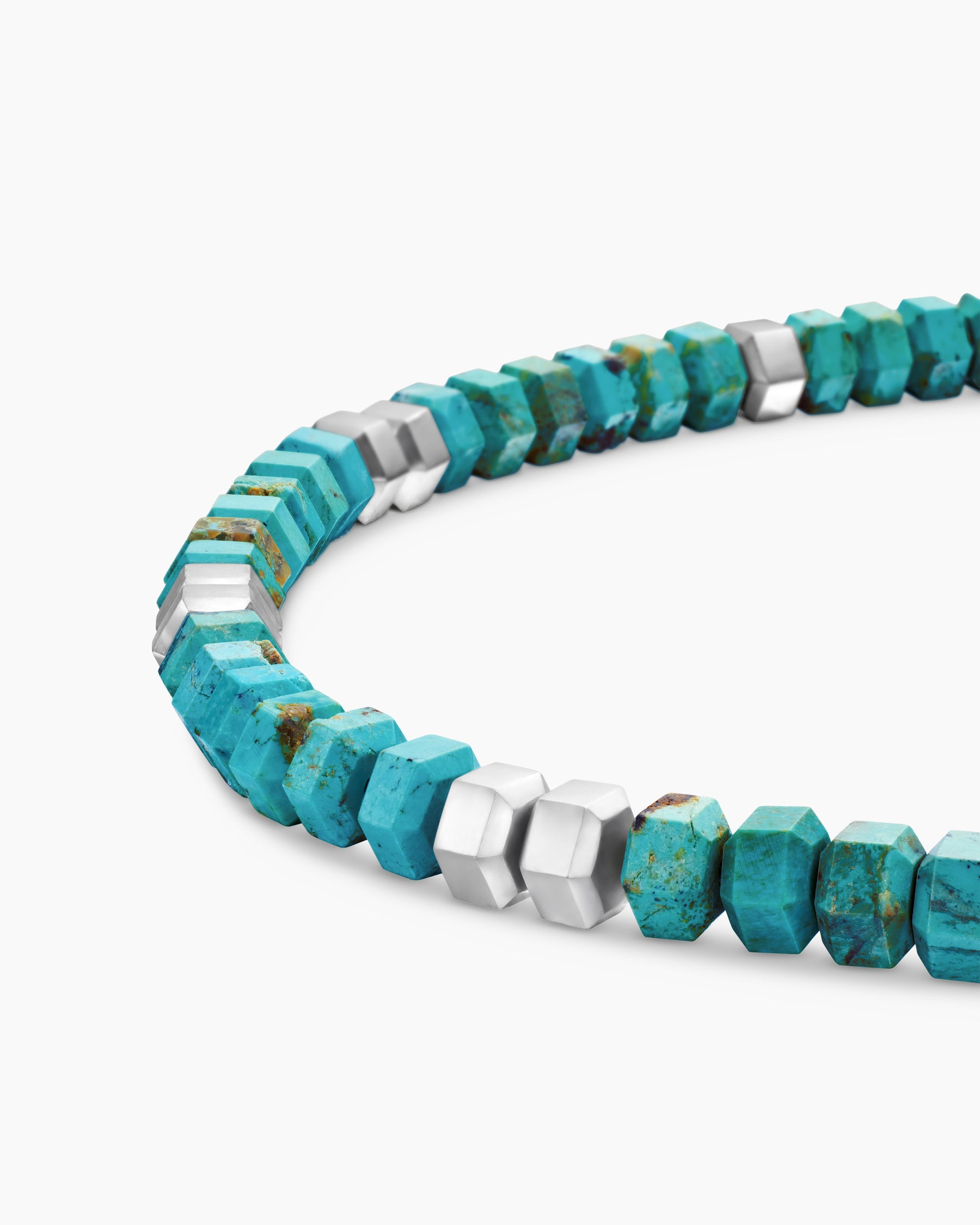 Hex Bead Bracelet in Sterling Silver with Turquoise, 6mm - Image 7