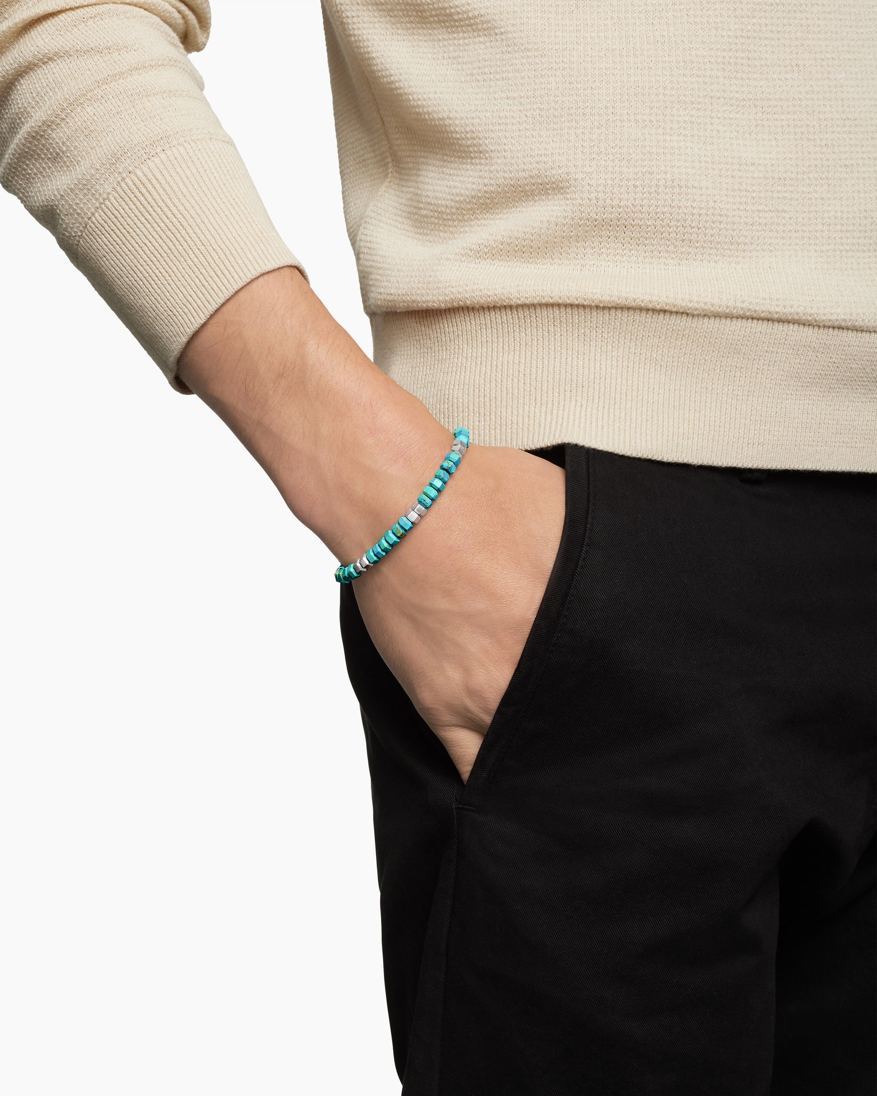 Hex Bead Bracelet in Sterling Silver with Turquoise, 6mm - Image 8