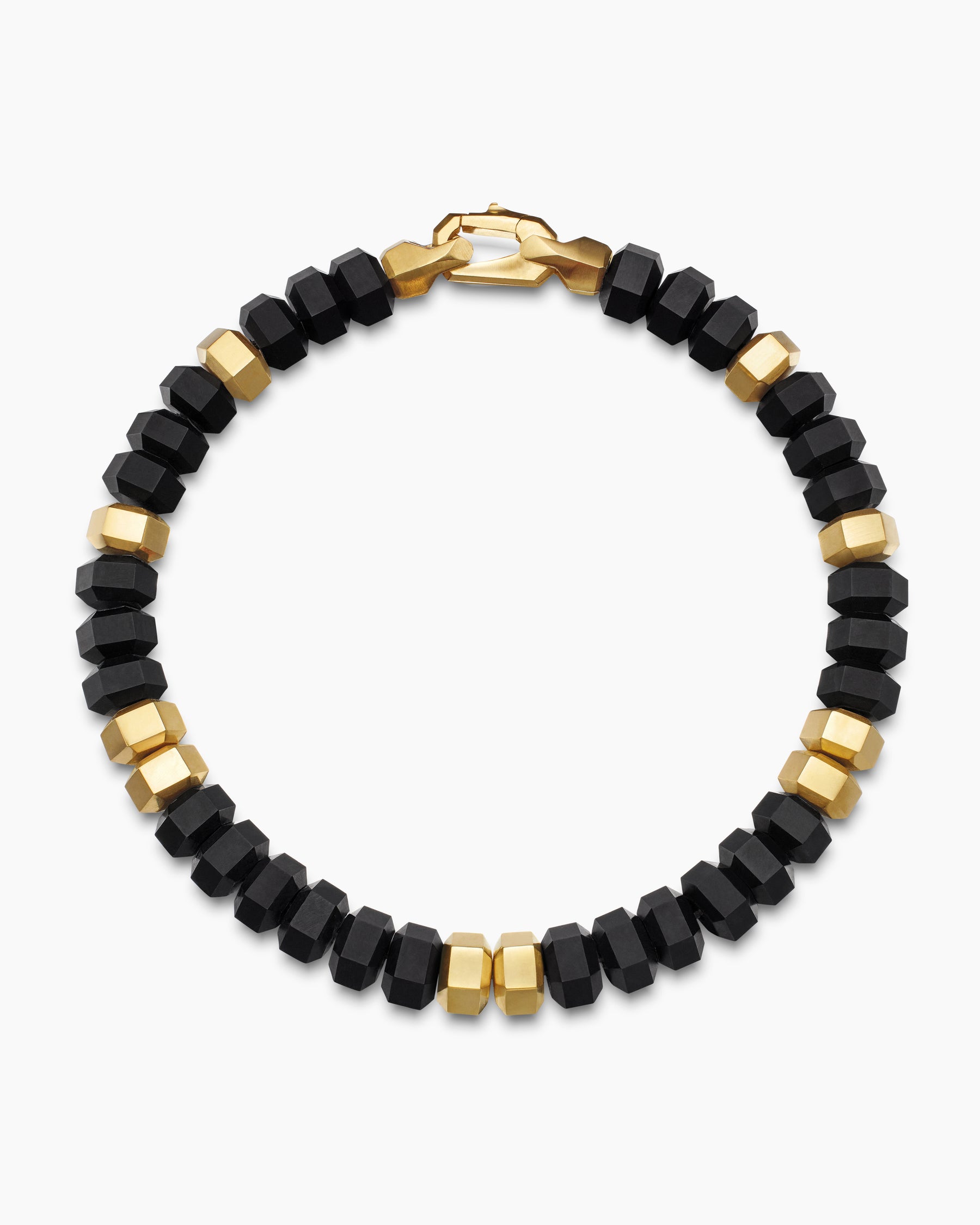 Hex Bead Bracelet with Black Onyx and 18K Yellow Gold, 8mm - Image 3
