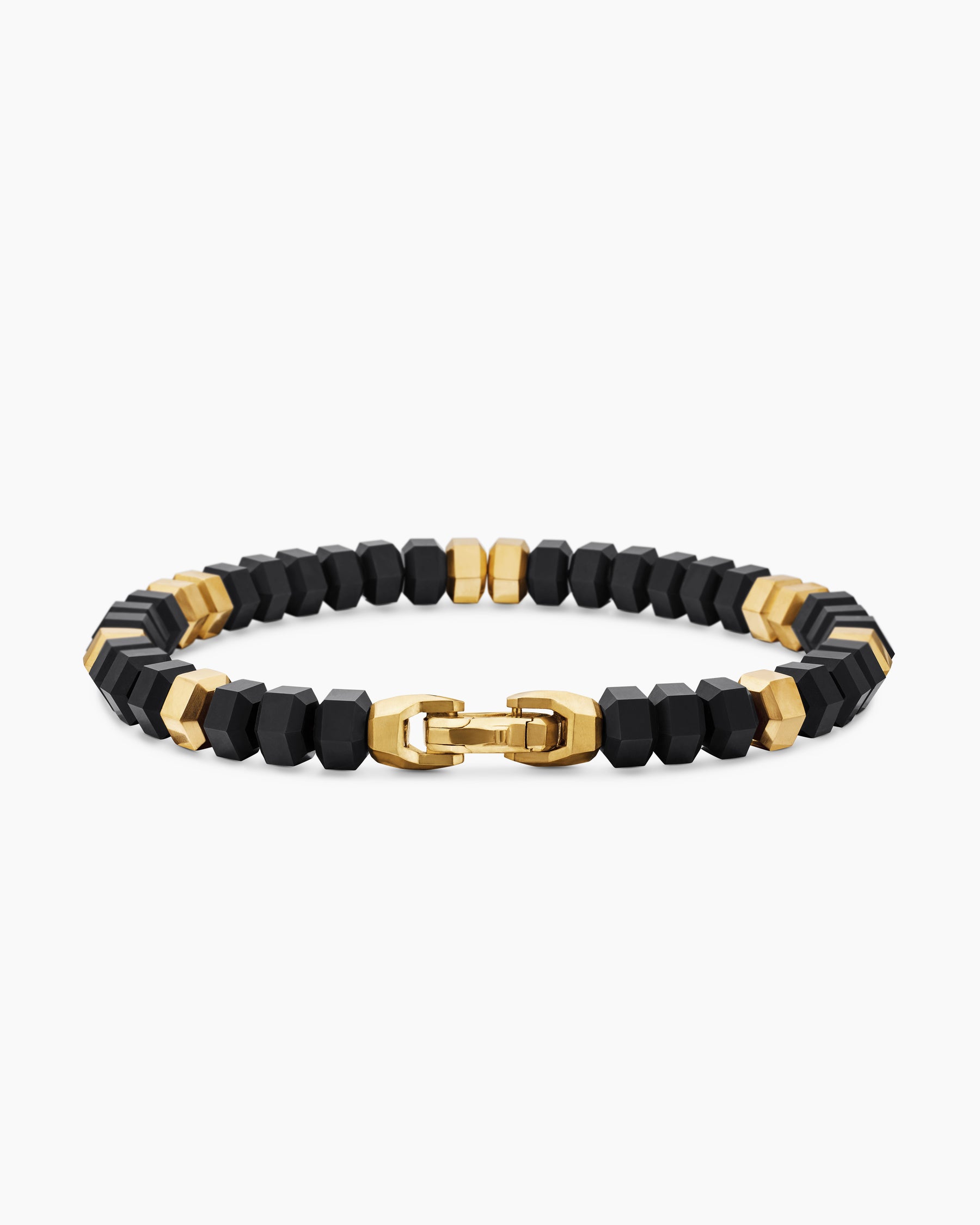 Hex Bead Bracelet with Black Onyx and 18K Yellow Gold, 8mm - Image 5