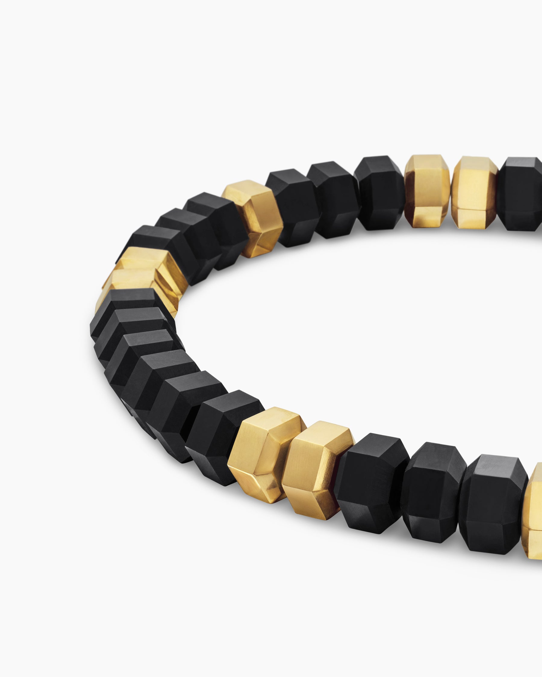 Hex Bead Bracelet with Black Onyx and 18K Yellow Gold, 8mm - Image 7