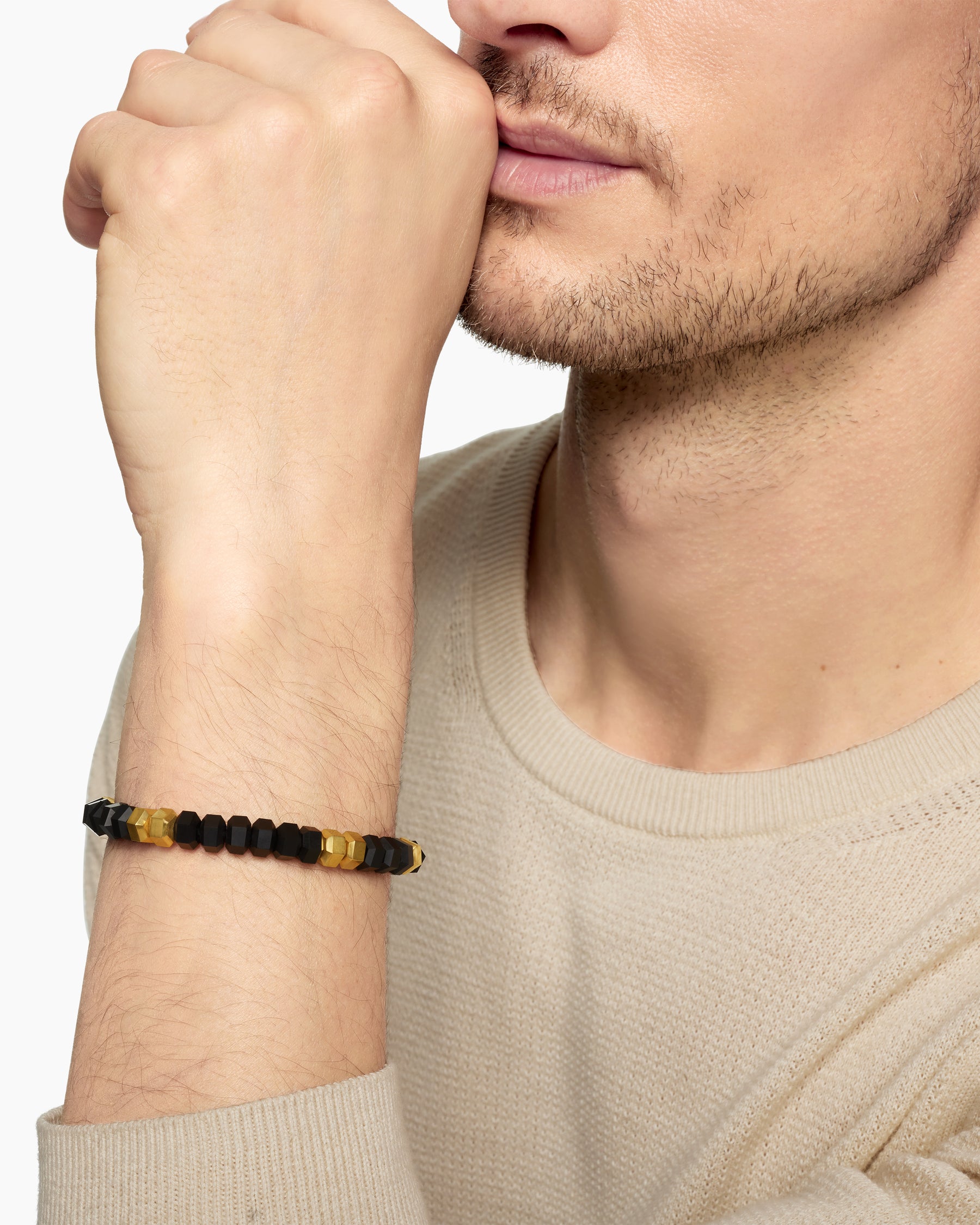 Hex Bead Bracelet with Black Onyx and 18K Yellow Gold, 8mm - Image 8