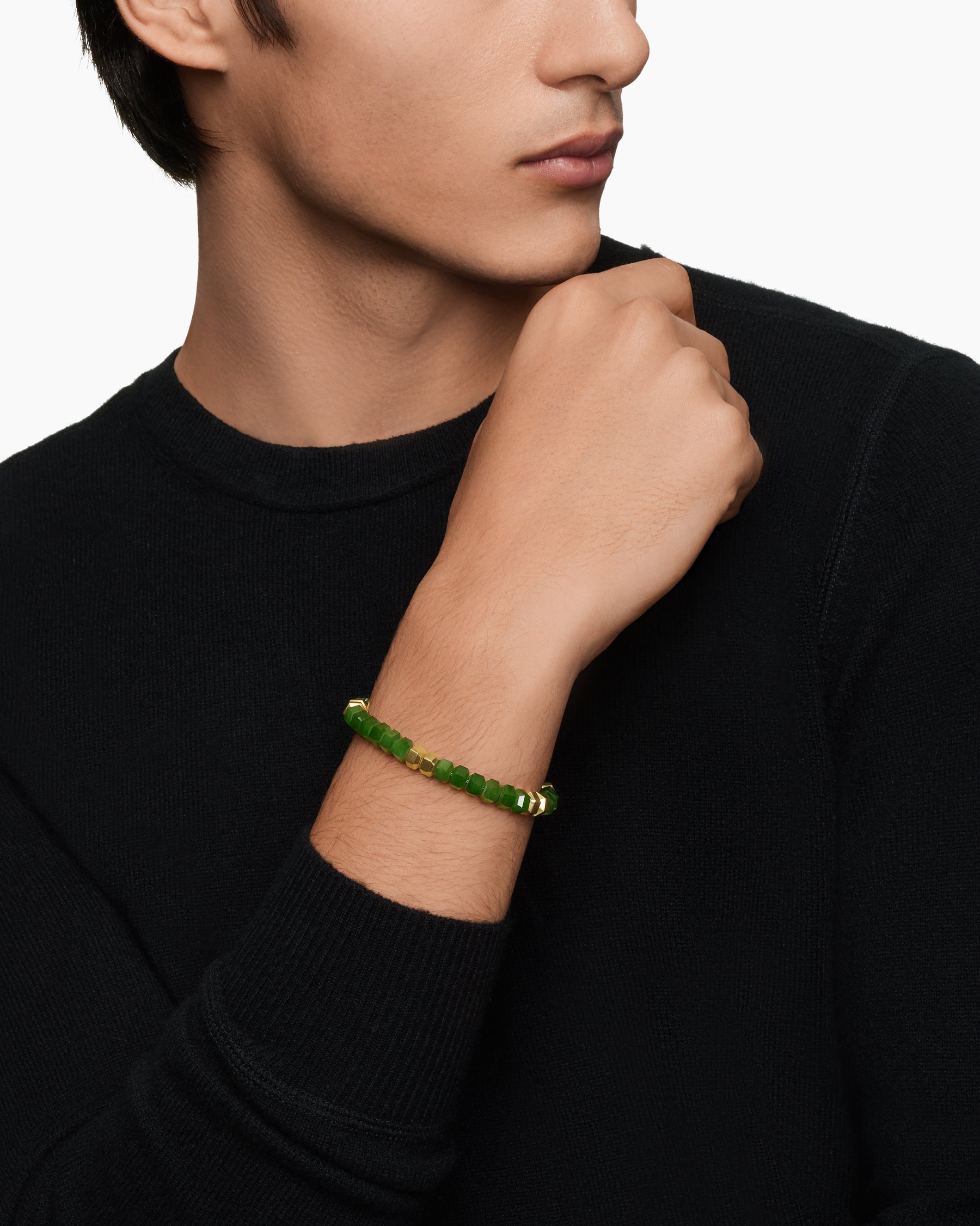 Alternative view of Hex Bead Bracelet with Nephrite Jade and 18K Yellow Gold, 8mm