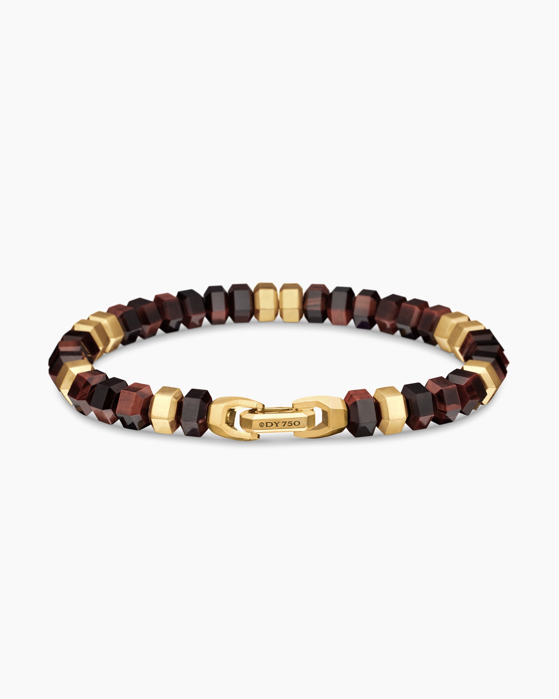 Hex Bead Bracelet with Red Tiger's Eye and 18K Yellow Gold, 8mm - Image 5