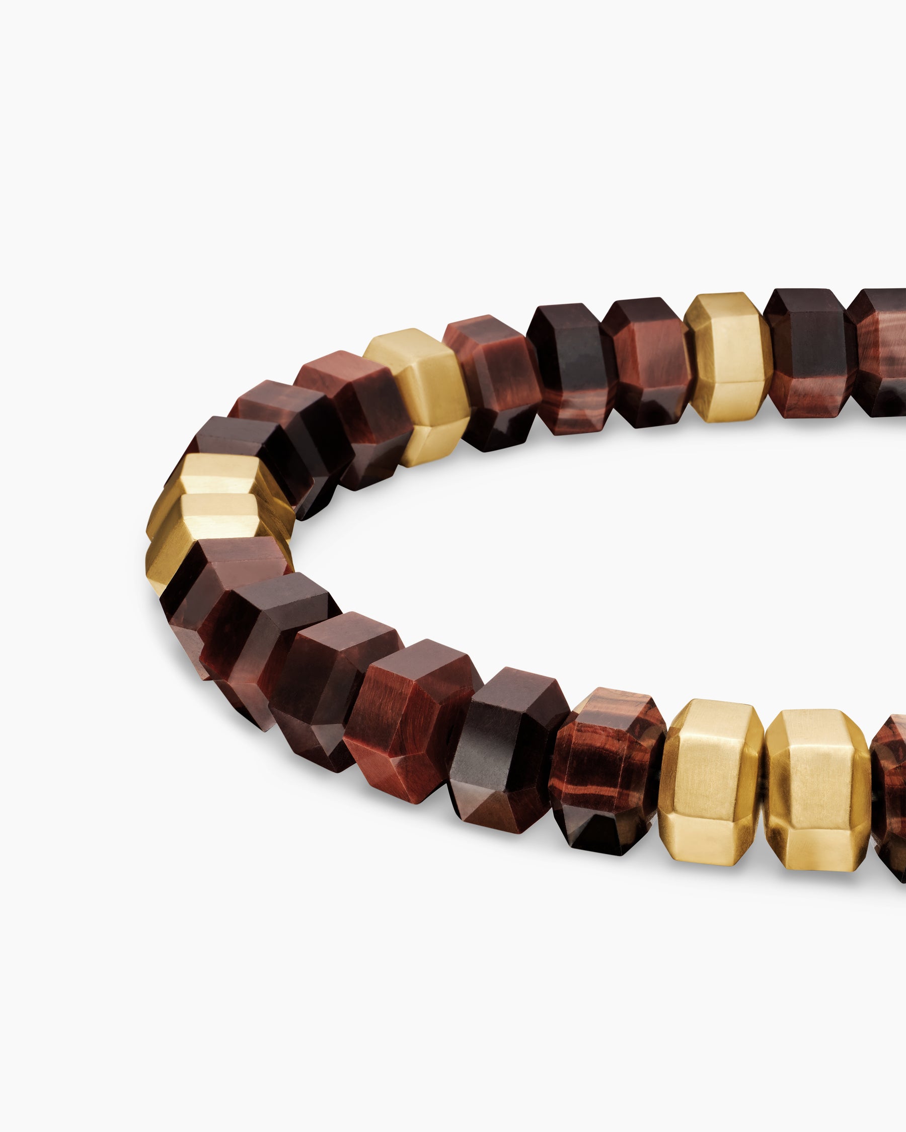 Hex Bead Bracelet with Red Tiger's Eye and 18K Yellow Gold, 8mm - Image 7