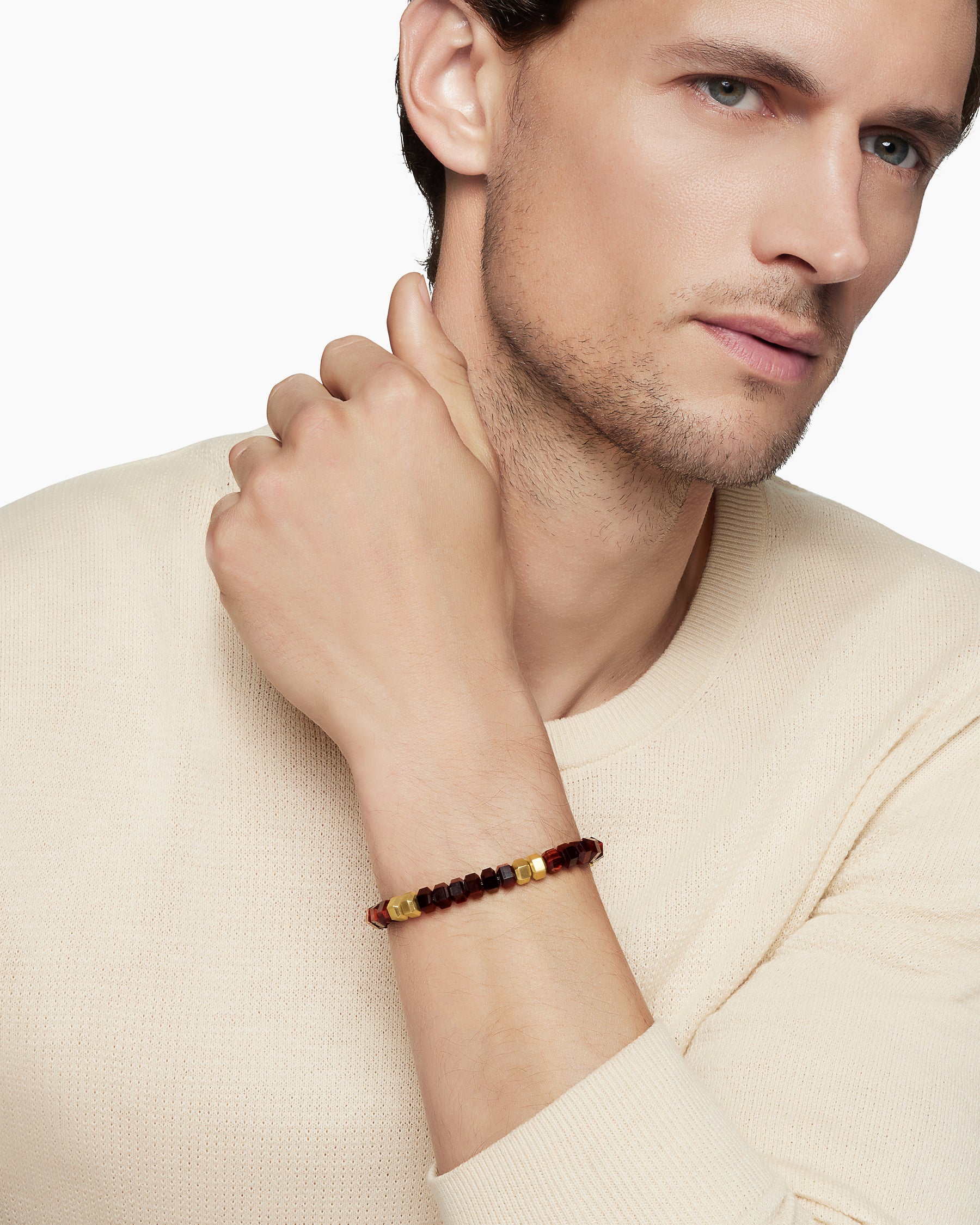 Hex Bead Bracelet with Red Tiger's Eye and 18K Yellow Gold, 8mm - Image 8