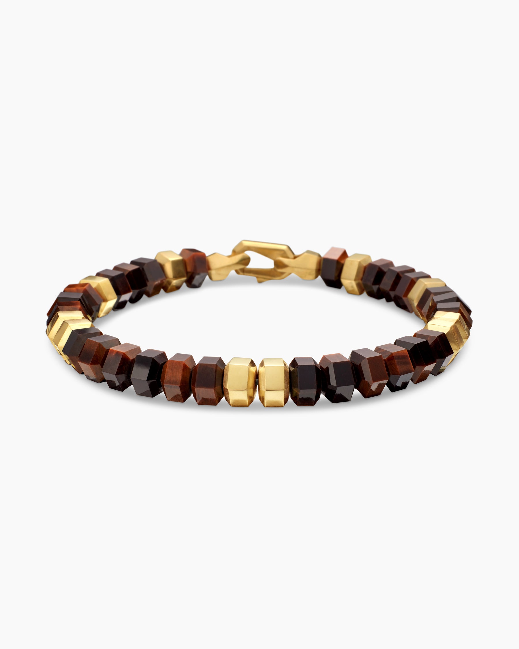 Hex Bead Bracelet with Red Tiger's Eye and 18K Yellow Gold, 8mm