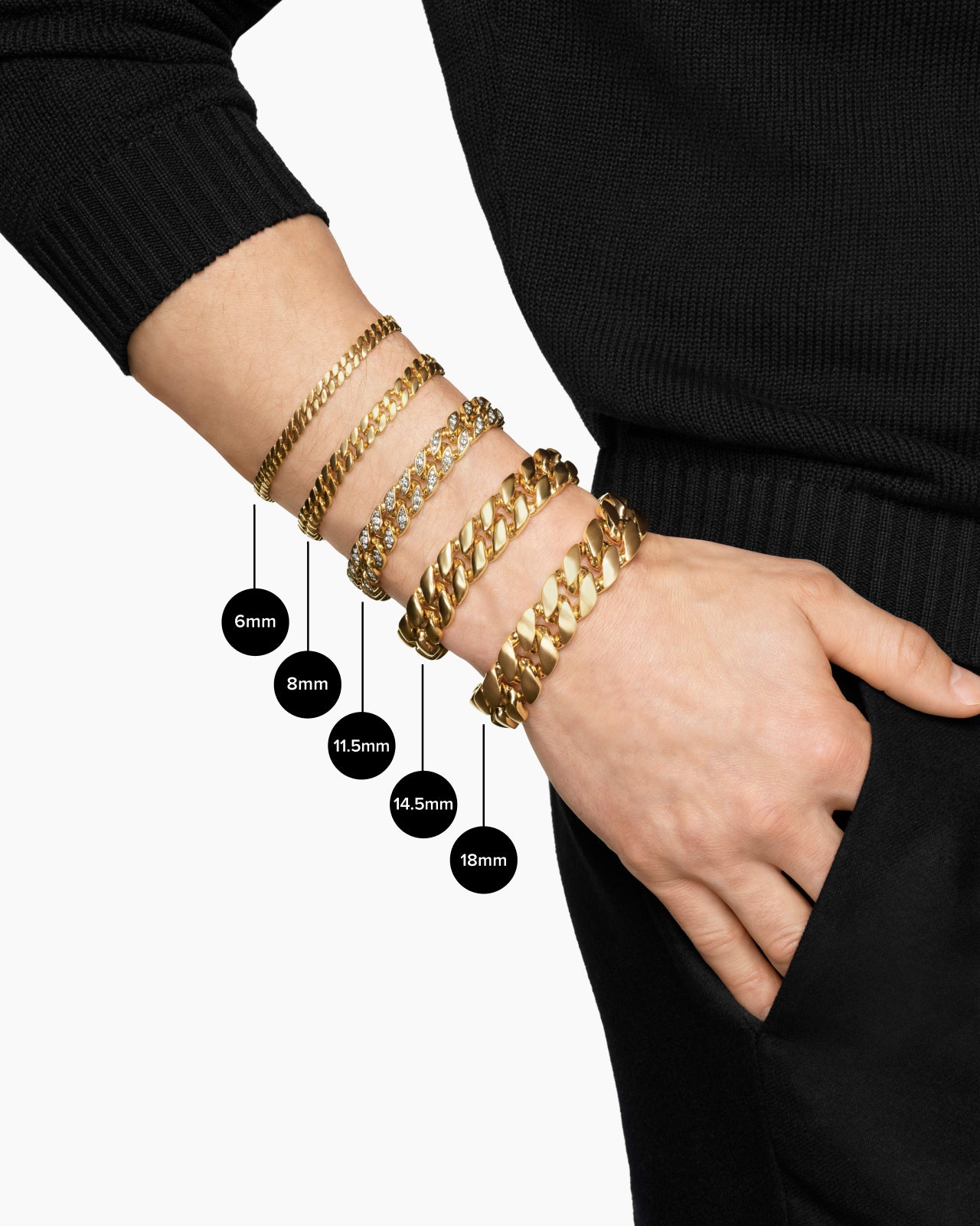 Curb Chain Bracelet in 18K Yellow Gold with Diamonds, 8mm - Image 9