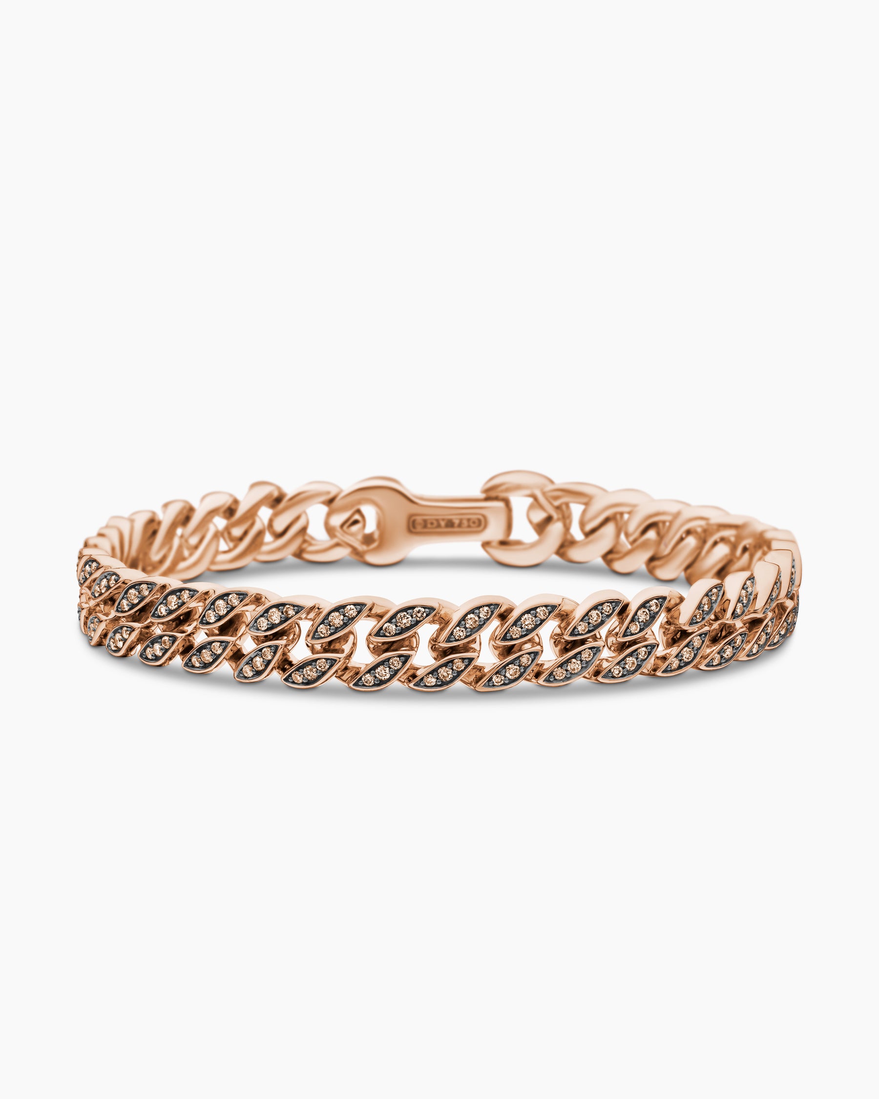 Curb Chain Bracelet in 18K Rose Gold with Cognac Diamonds, 8mm - Image 4